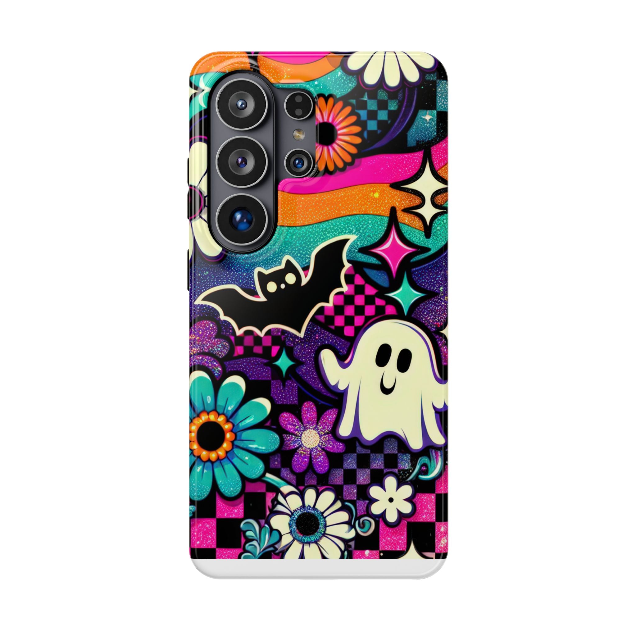 Halloween Retro Ghost & Bat Phone Case — Magnetic Impact-Resistant