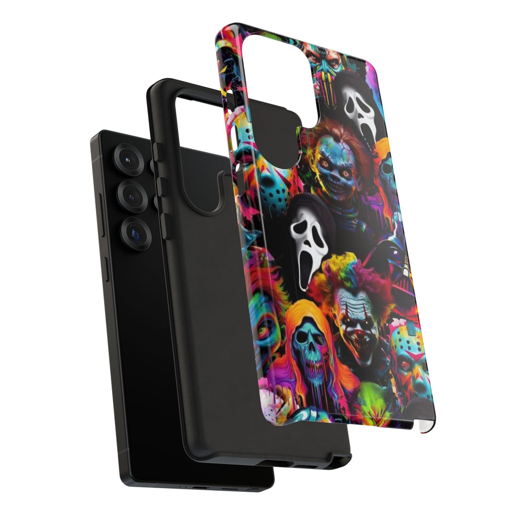 Phone Case — Neon Horror Mask Collage (Scream, Jason, Clown)
