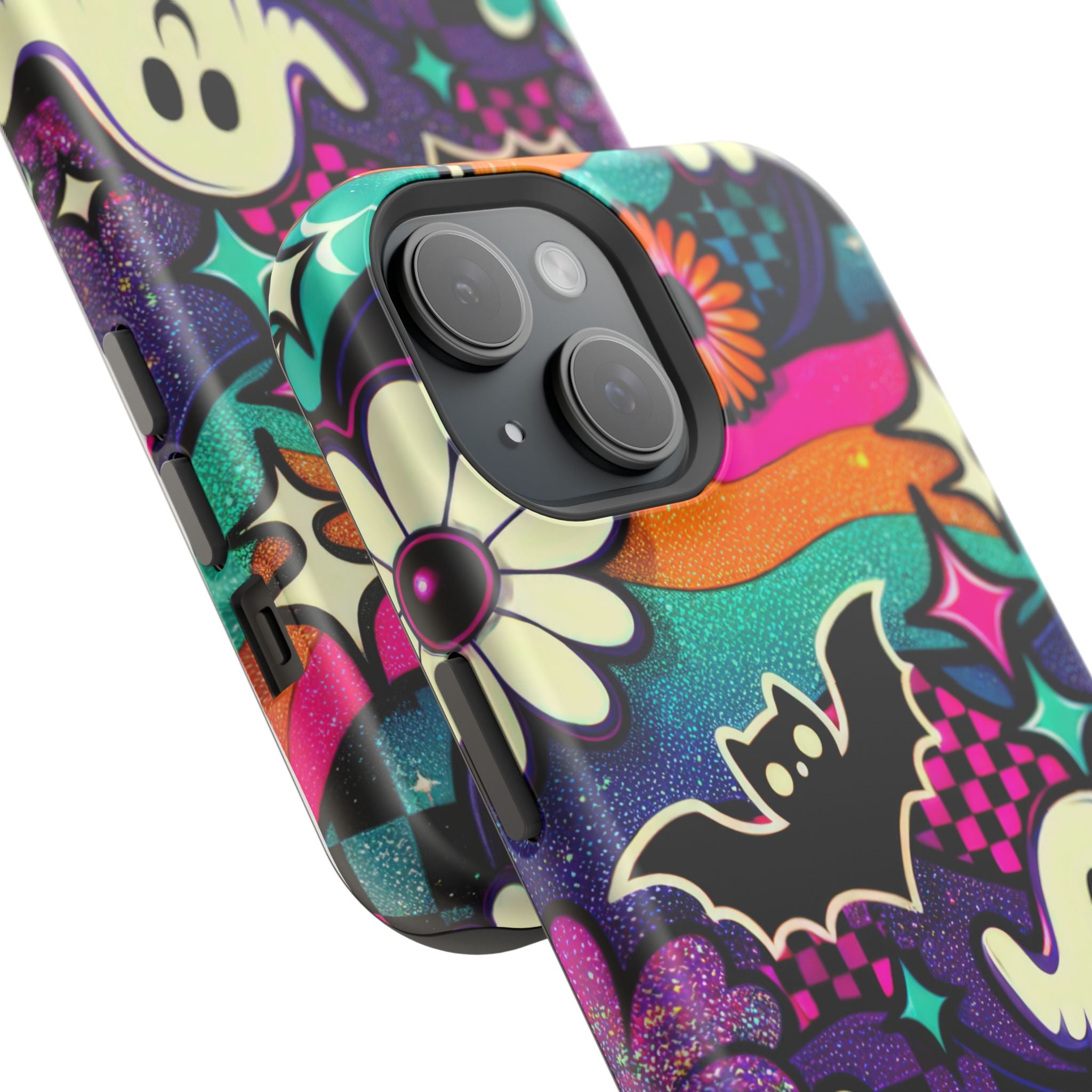 Halloween Retro Ghost & Bat Phone Case — Magnetic Impact-Resistant