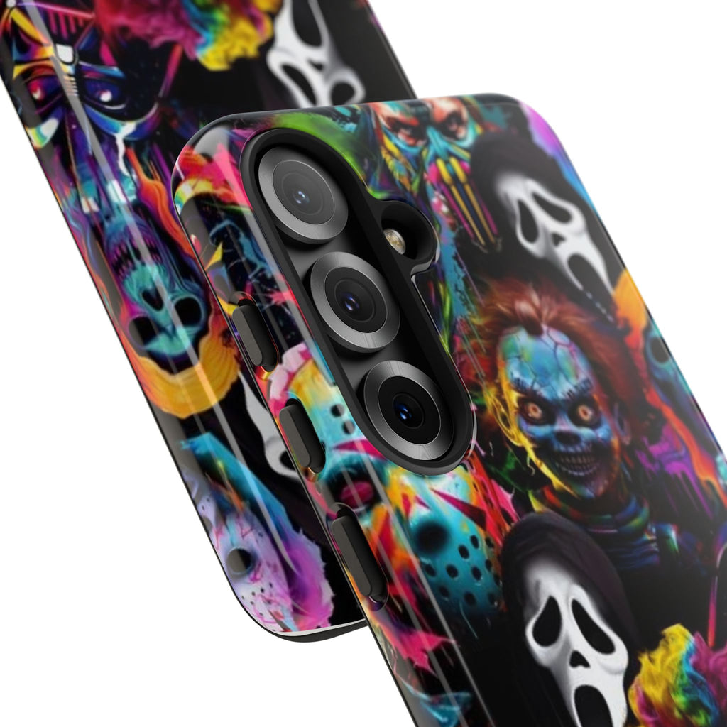 Phone Case — Neon Horror Mask Collage (Scream, Jason, Clown)