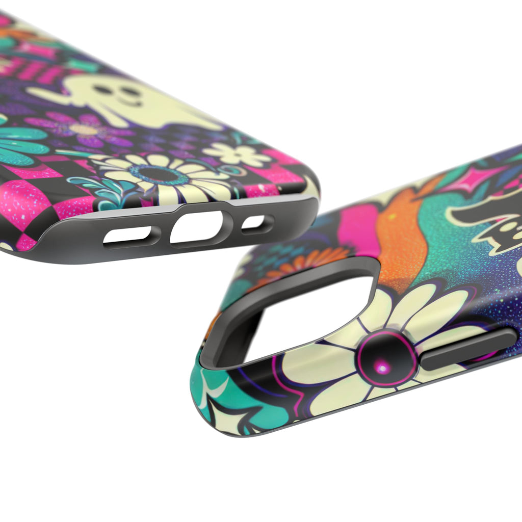 Halloween Retro Ghost & Bat Phone Case — Magnetic Impact-Resistant