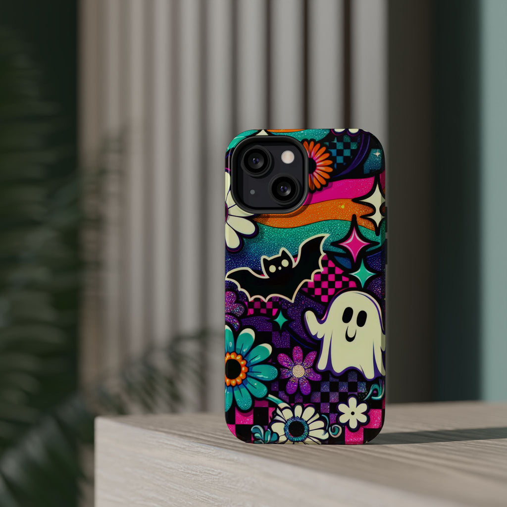 Halloween Retro Ghost & Bat Phone Case — Magnetic Impact-Resistant