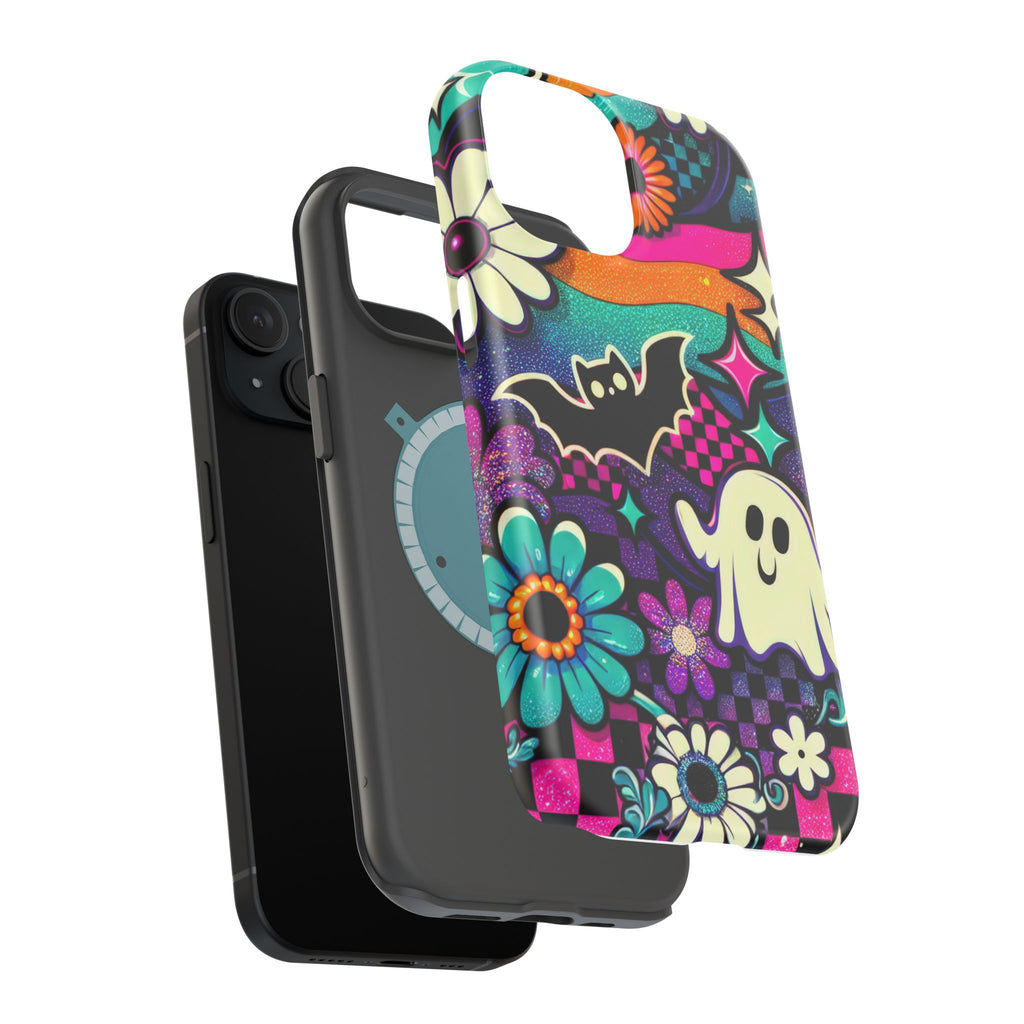 Halloween Retro Ghost & Bat Phone Case — Magnetic Impact-Resistant