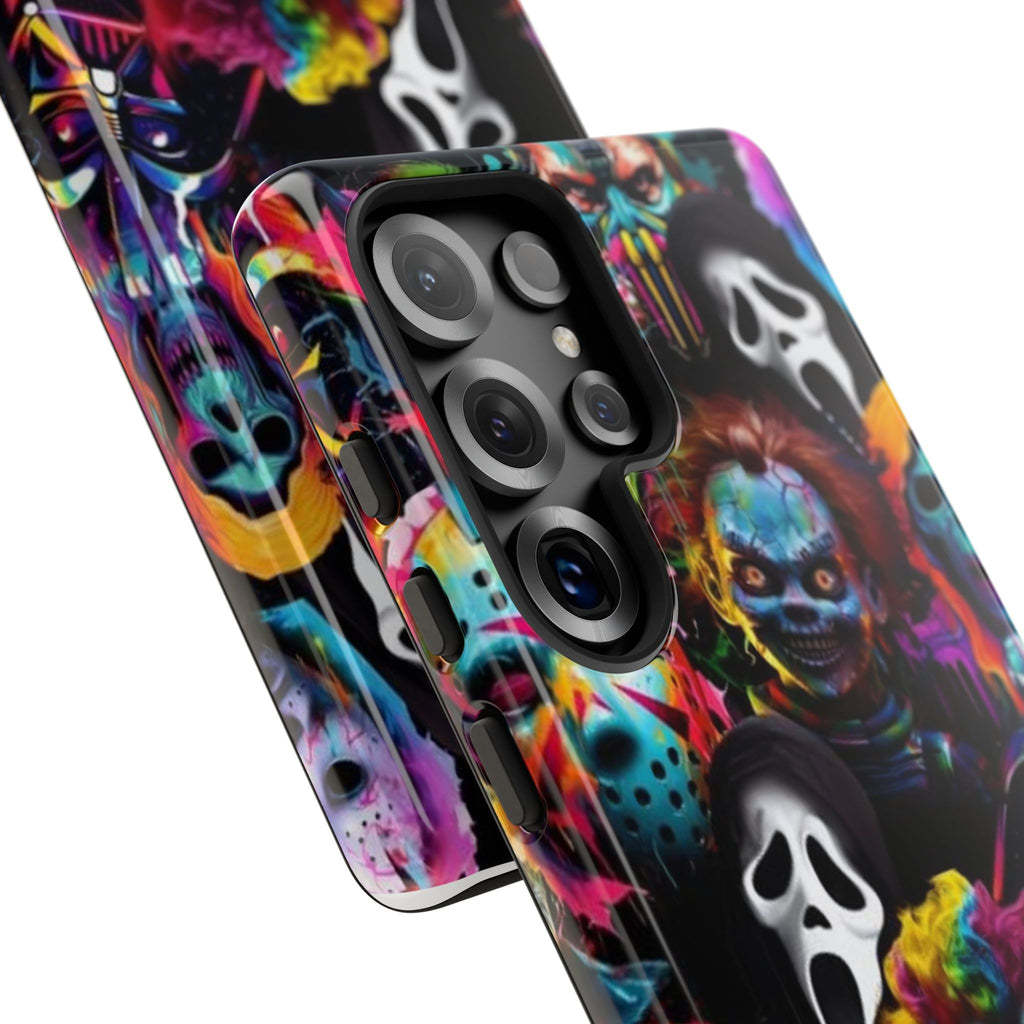 Phone Case — Neon Horror Mask Collage (Scream, Jason, Clown)