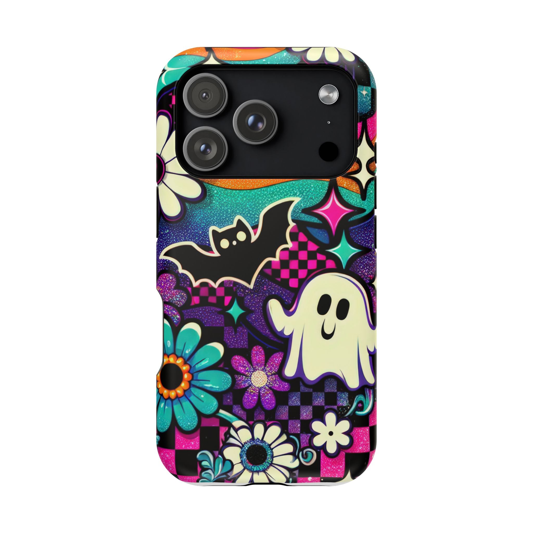 Halloween Retro Ghost & Bat Phone Case — Magnetic Impact-Resistant