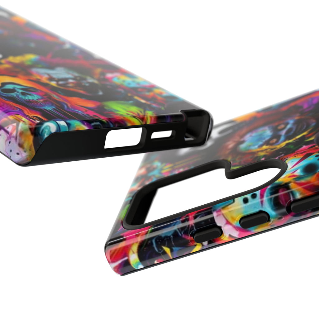 Phone Case — Neon Horror Mask Collage (Scream, Jason, Clown)