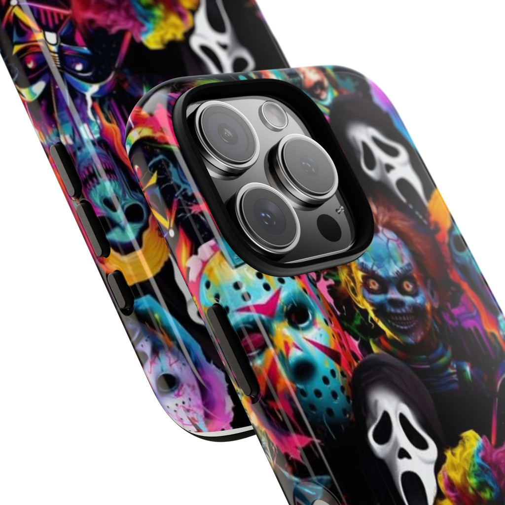 Phone Case — Neon Horror Mask Collage (Scream, Jason, Clown)