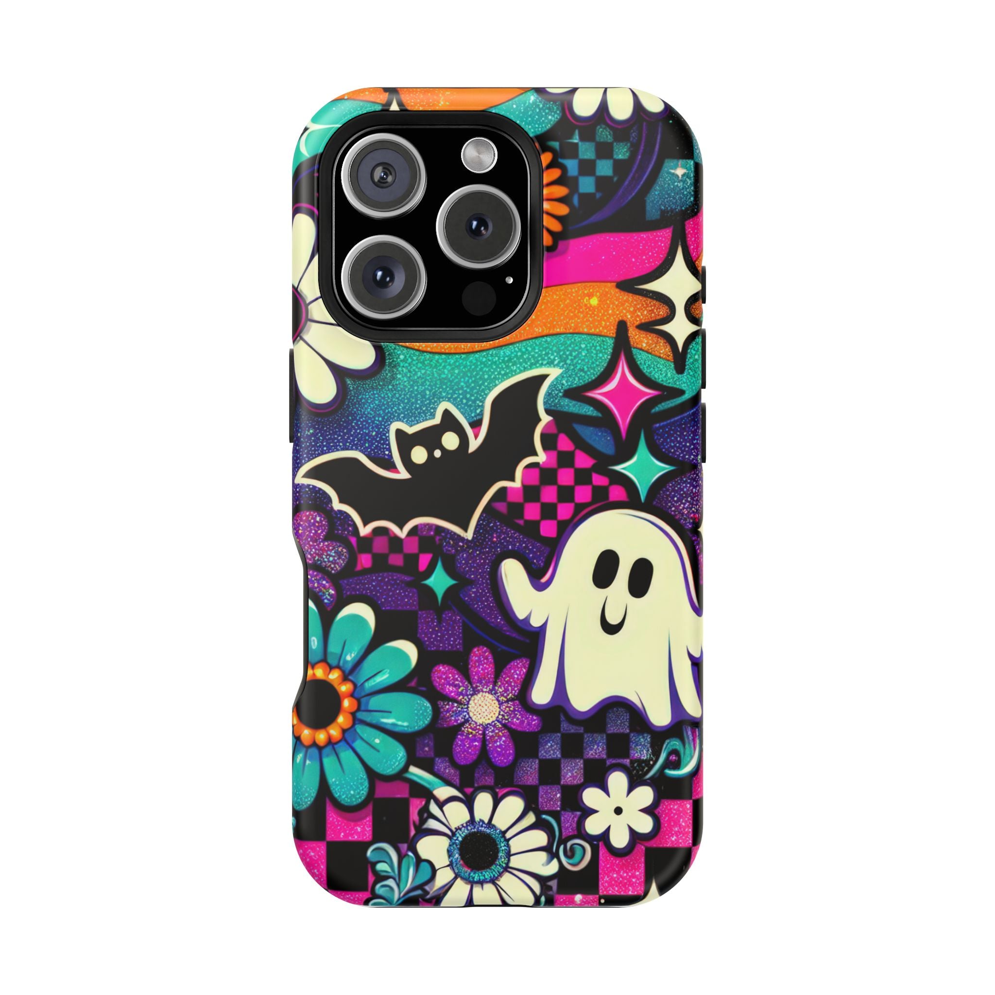 Halloween Retro Ghost & Bat Phone Case — Magnetic Impact-Resistant