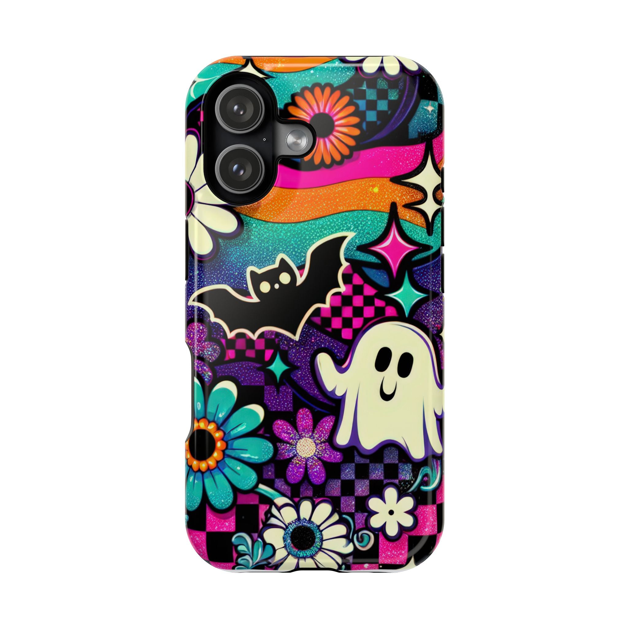 Halloween Retro Ghost & Bat Phone Case — Magnetic Impact-Resistant