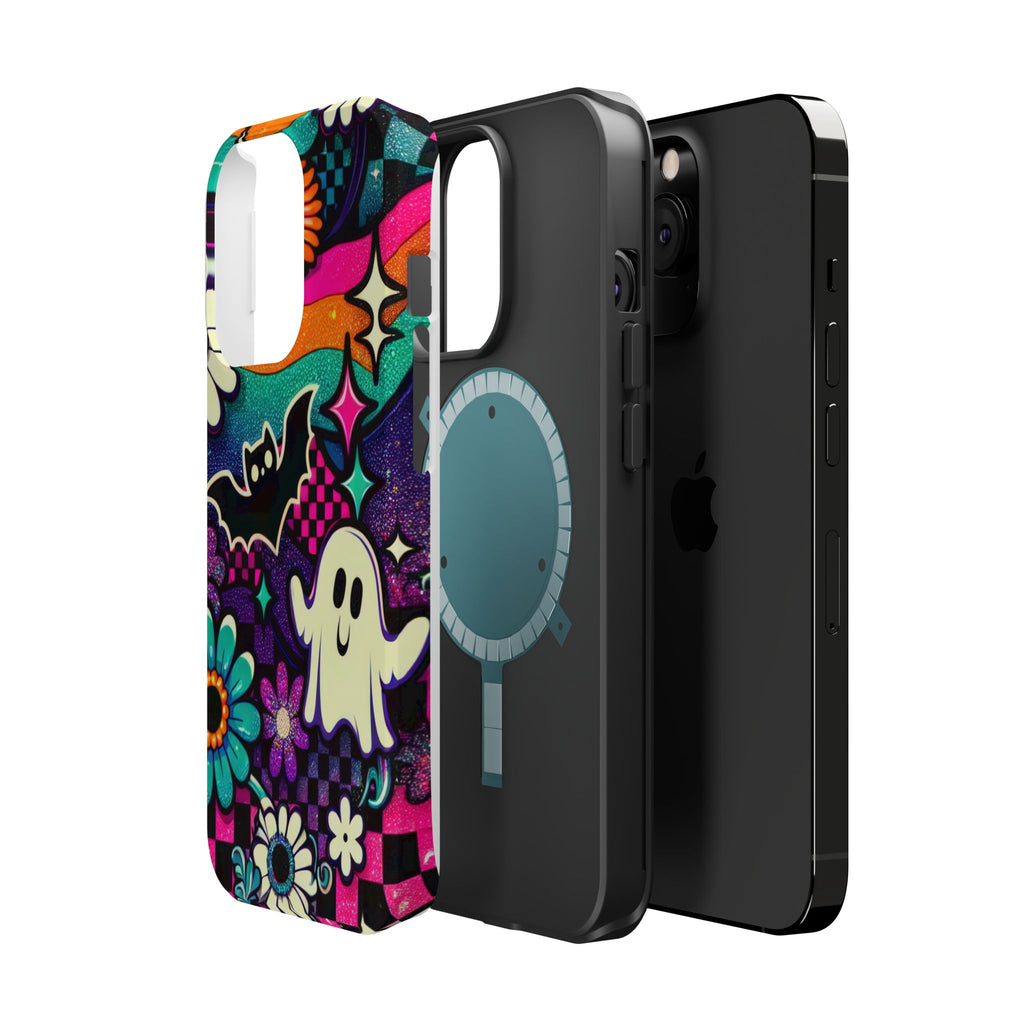 Halloween Retro Ghost & Bat Phone Case — Magnetic Impact-Resistant