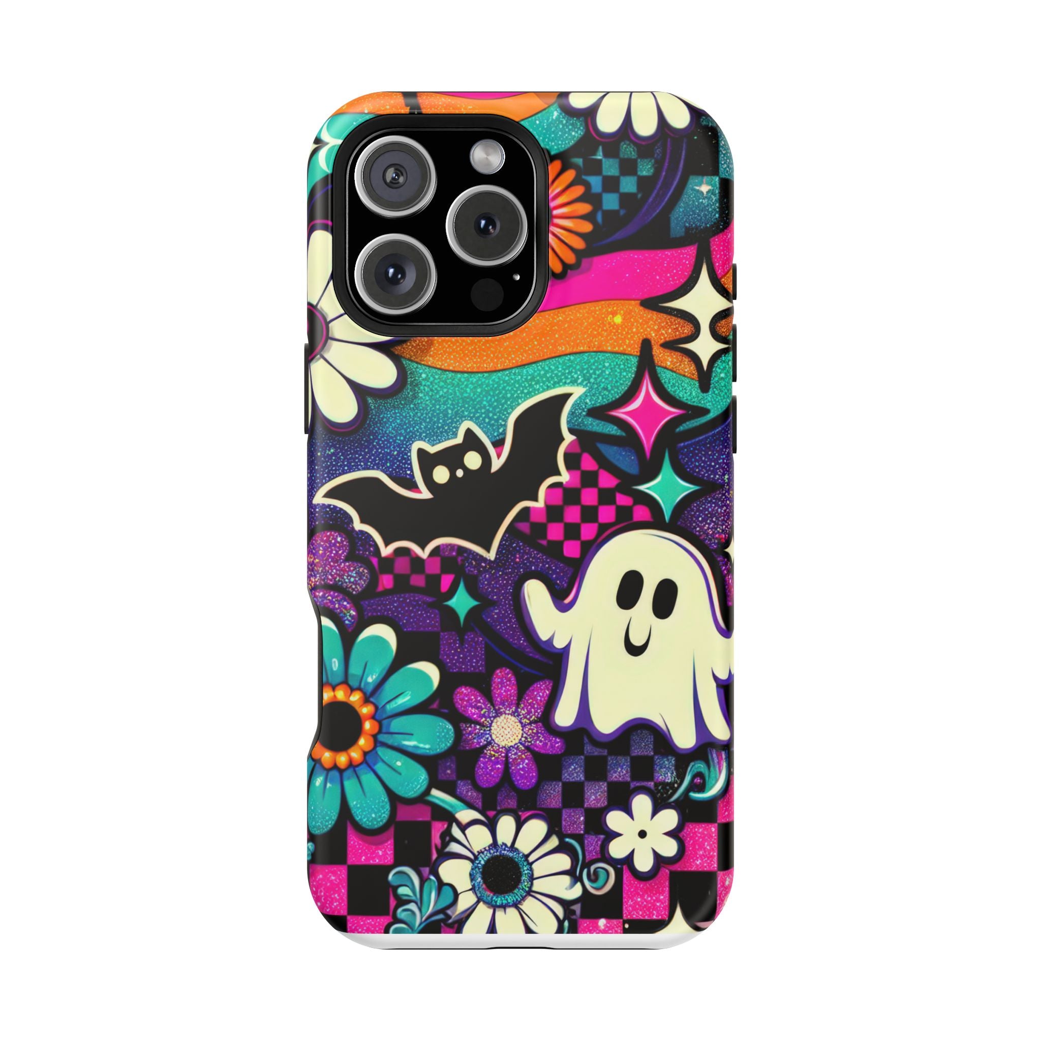 Halloween Retro Ghost & Bat Phone Case — Magnetic Impact-Resistant