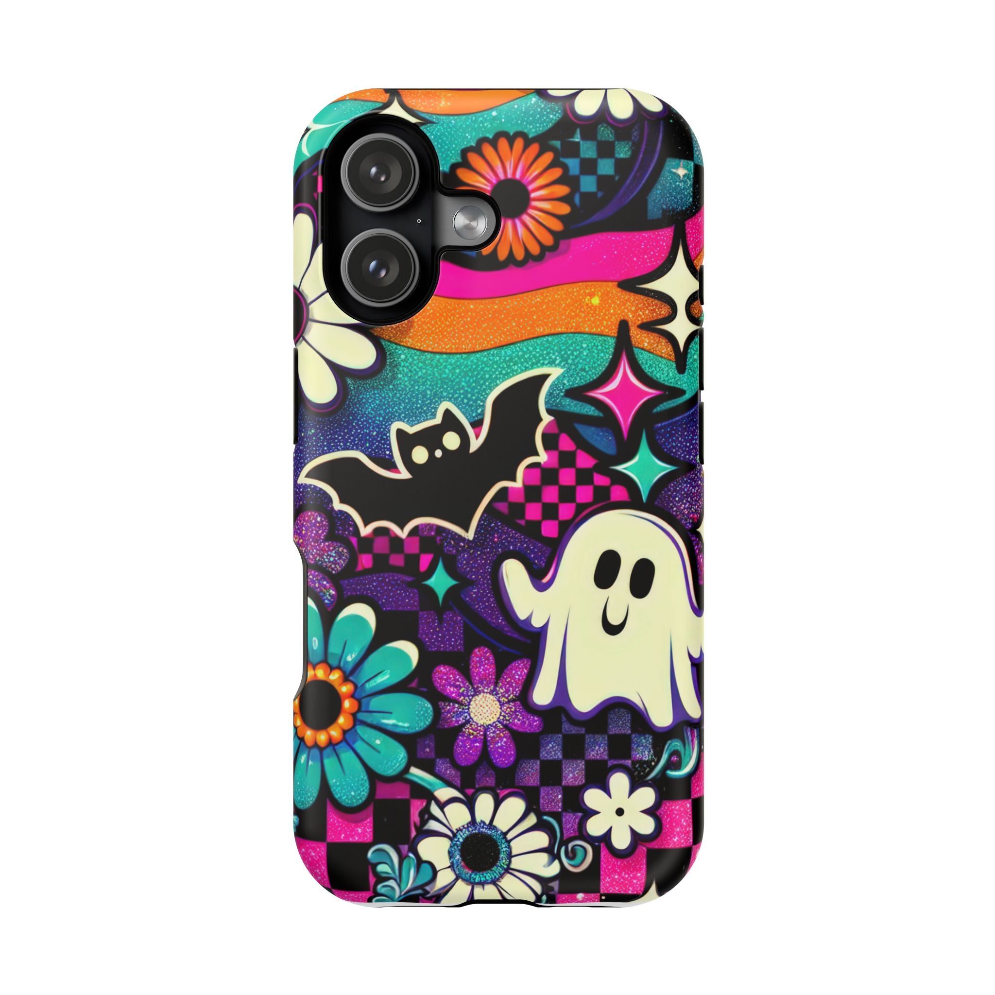 Halloween Retro Ghost & Bat Phone Case — Magnetic Impact-Resistant