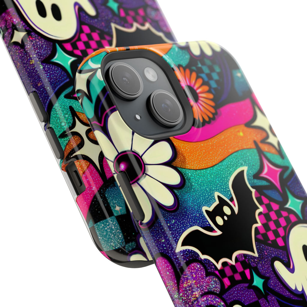 Halloween Retro Ghost & Bat Phone Case — Magnetic Impact-Resistant