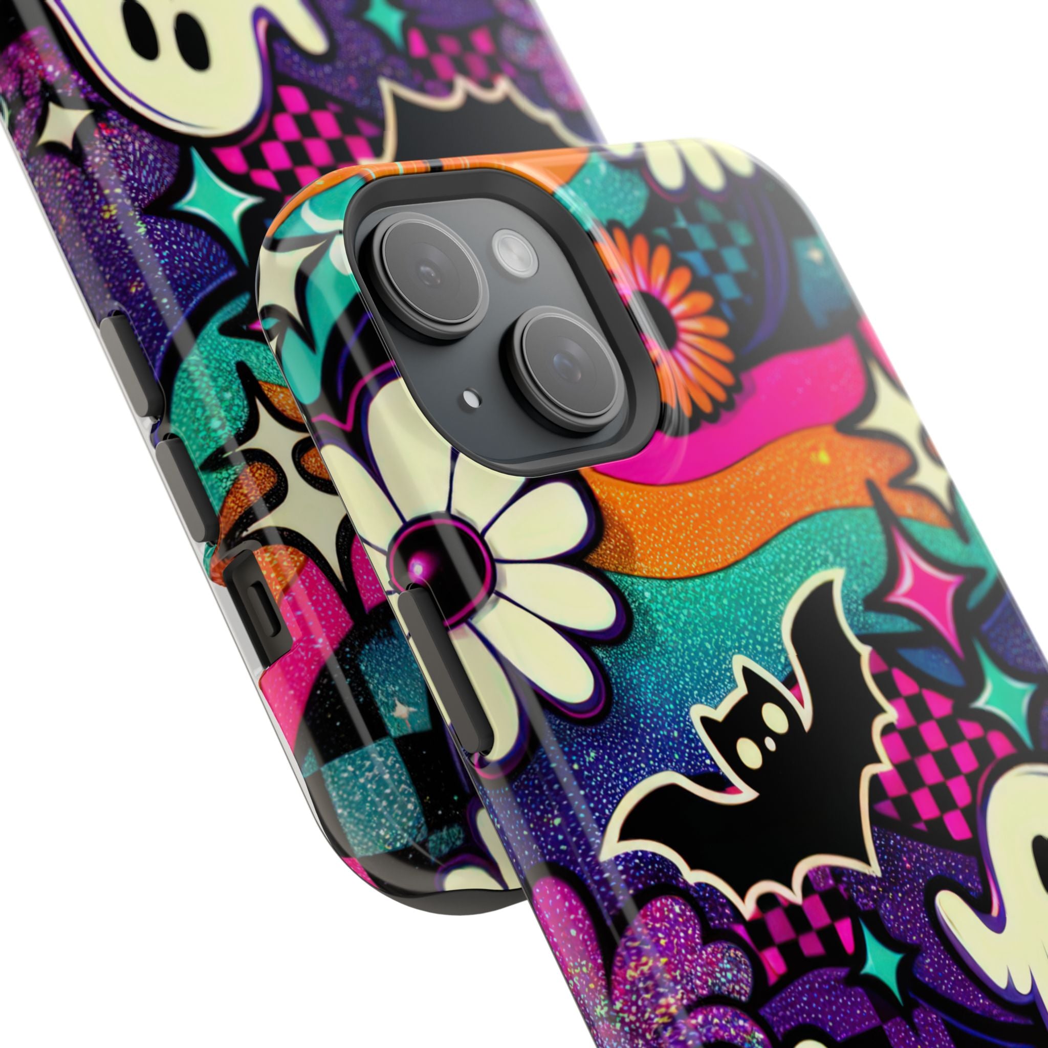 Halloween Retro Ghost & Bat Phone Case — Magnetic Impact-Resistant