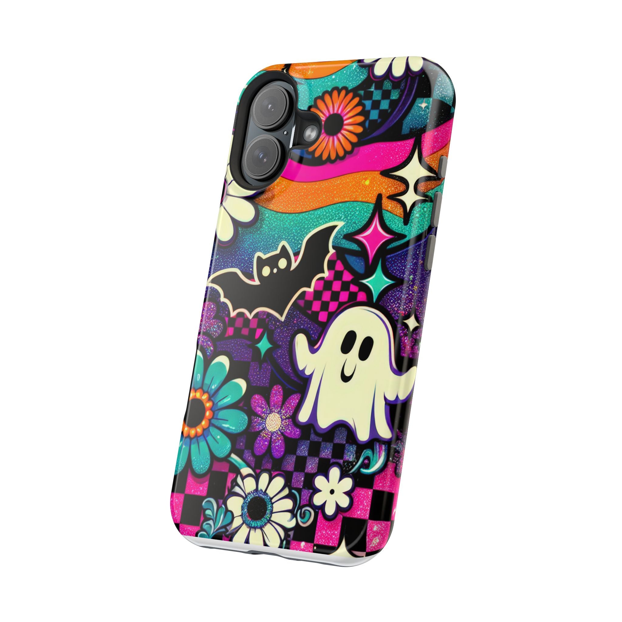Halloween Retro Ghost & Bat Phone Case — Magnetic Impact-Resistant