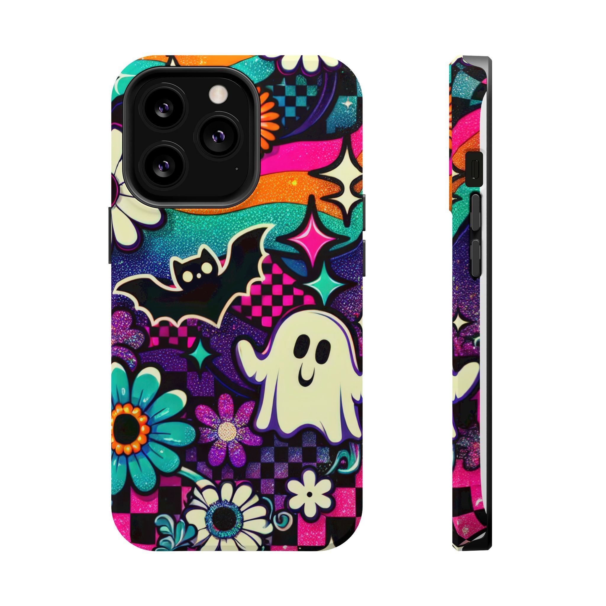 Halloween Retro Ghost & Bat Phone Case — Magnetic Impact-Resistant