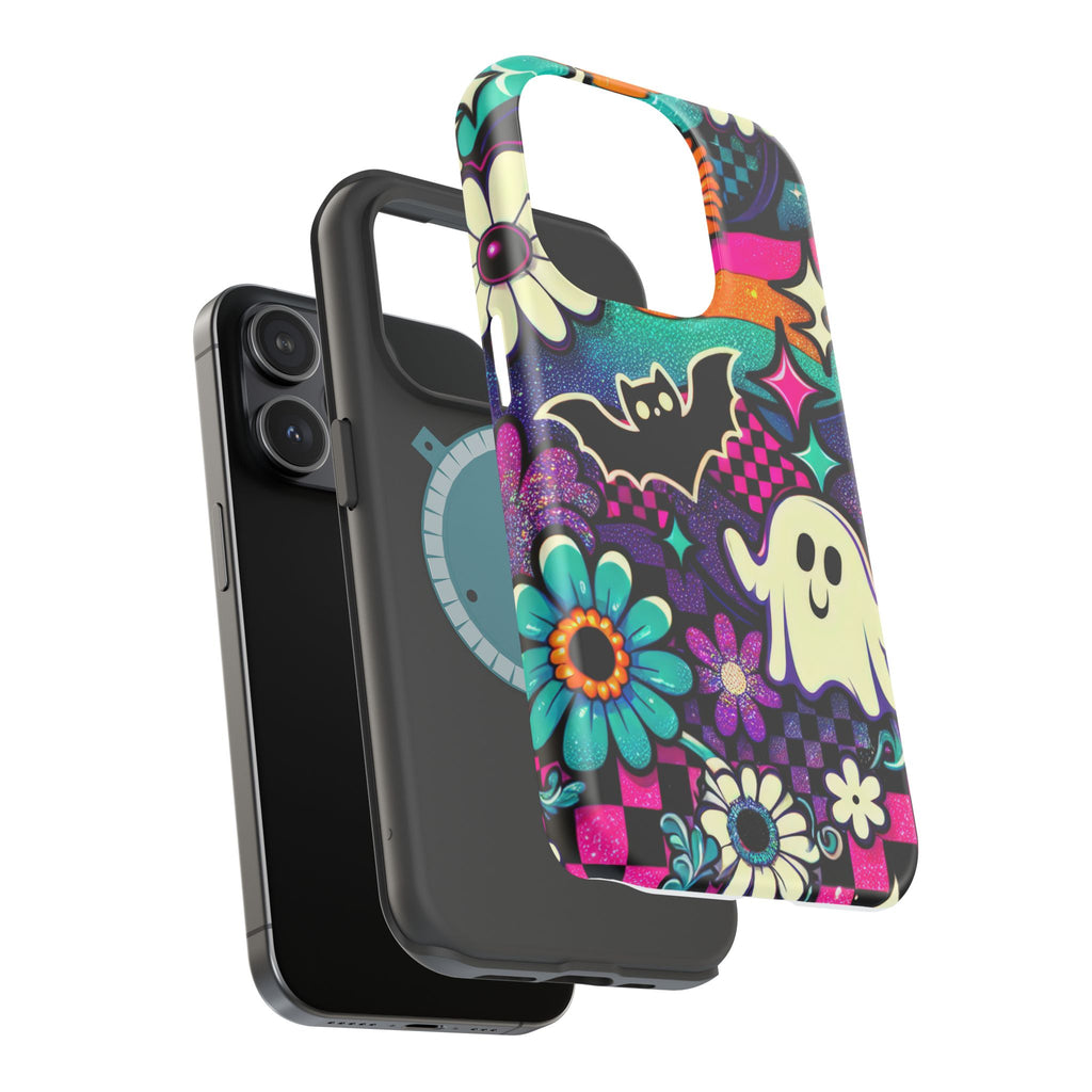 Halloween Retro Ghost & Bat Phone Case — Magnetic Impact-Resistant