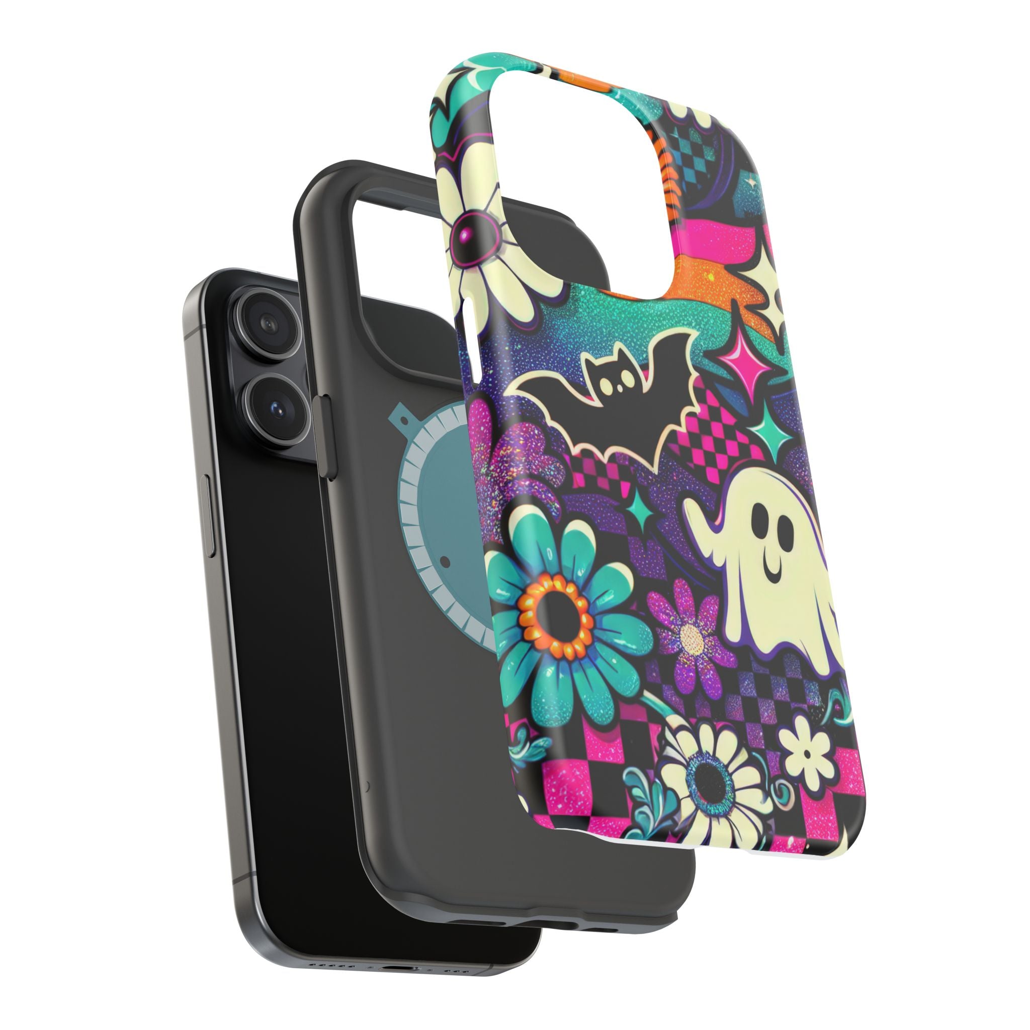 Halloween Retro Ghost & Bat Phone Case — Magnetic Impact-Resistant
