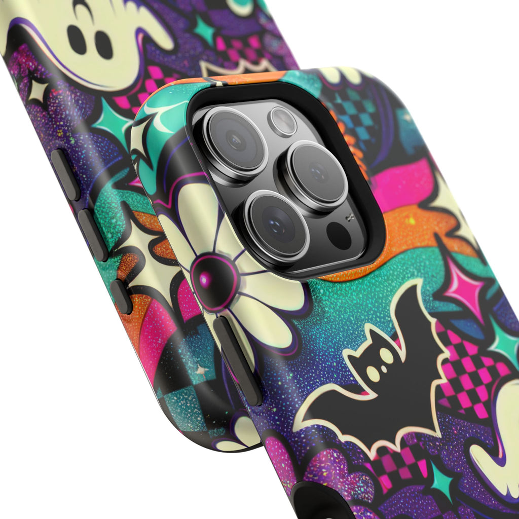Halloween Retro Ghost & Bat Phone Case — Magnetic Impact-Resistant