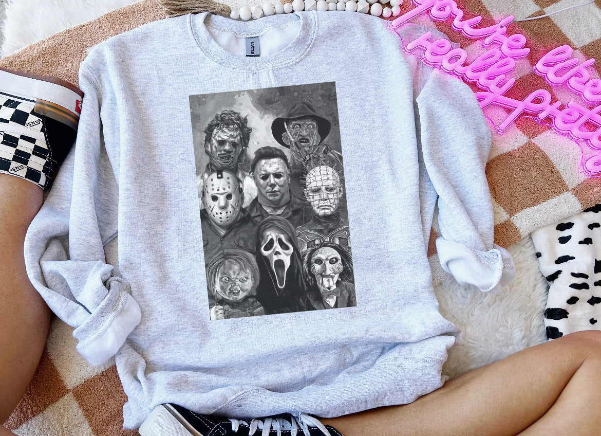 B&W horror crew-sweatshirt