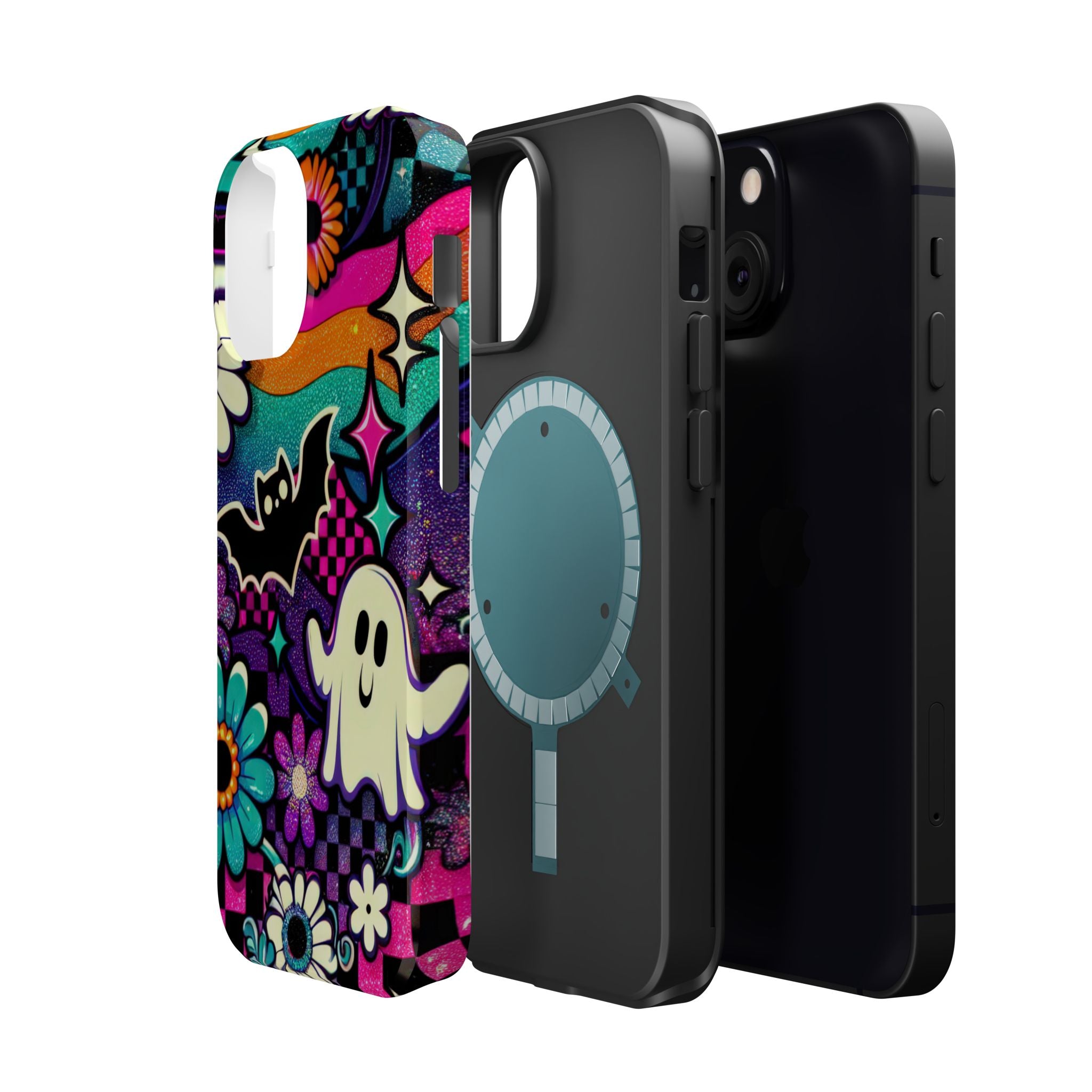 Halloween Retro Ghost & Bat Phone Case — Magnetic Impact-Resistant