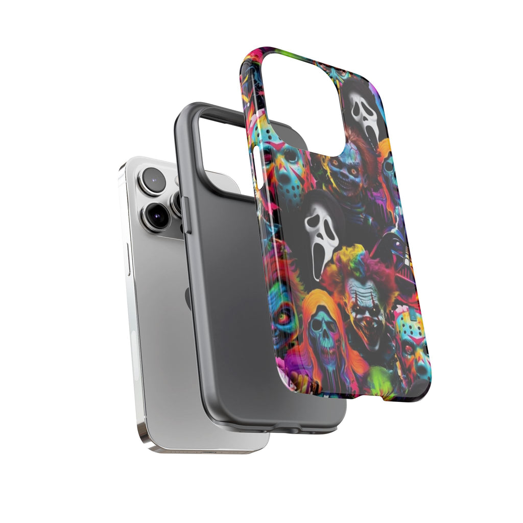 Phone Case — Neon Horror Mask Collage (Scream, Jason, Clown)