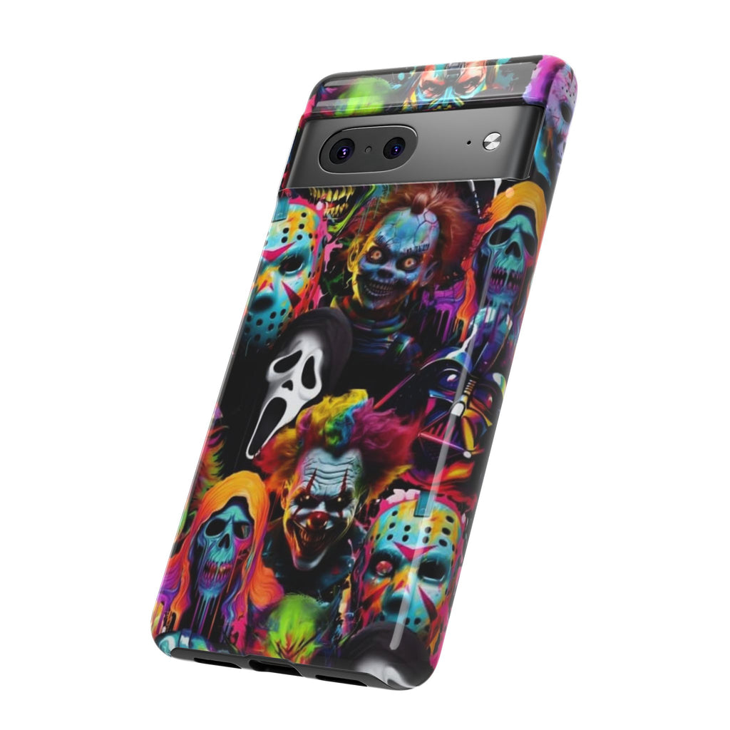 Phone Case — Neon Horror Mask Collage (Scream, Jason, Clown)