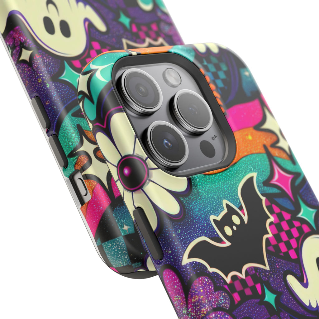 Halloween Retro Ghost & Bat Phone Case — Magnetic Impact-Resistant