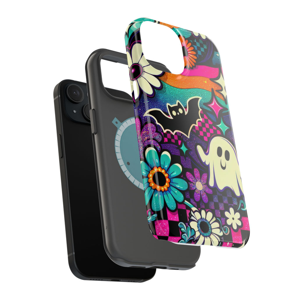 Halloween Retro Ghost & Bat Phone Case — Magnetic Impact-Resistant