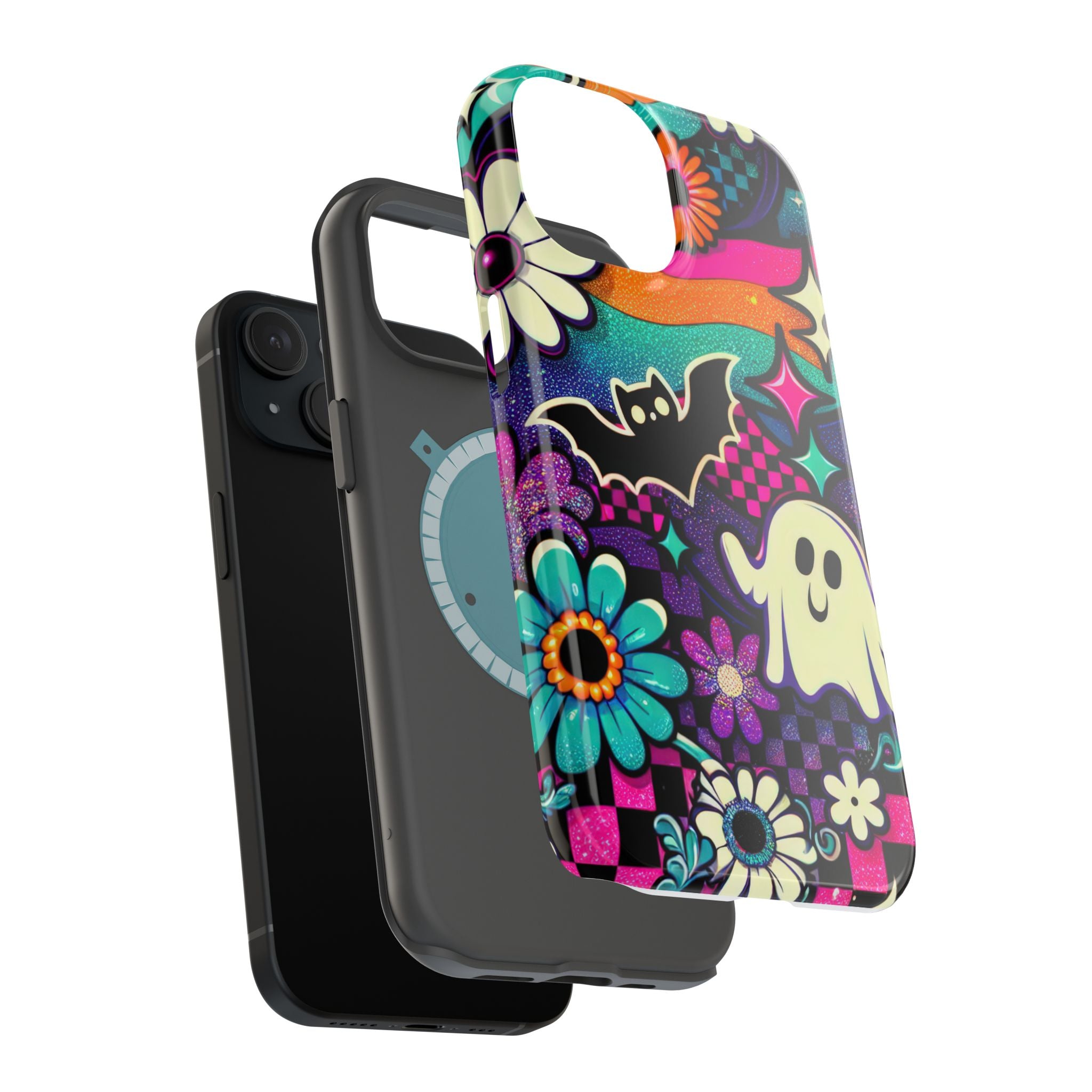 Halloween Retro Ghost & Bat Phone Case — Magnetic Impact-Resistant