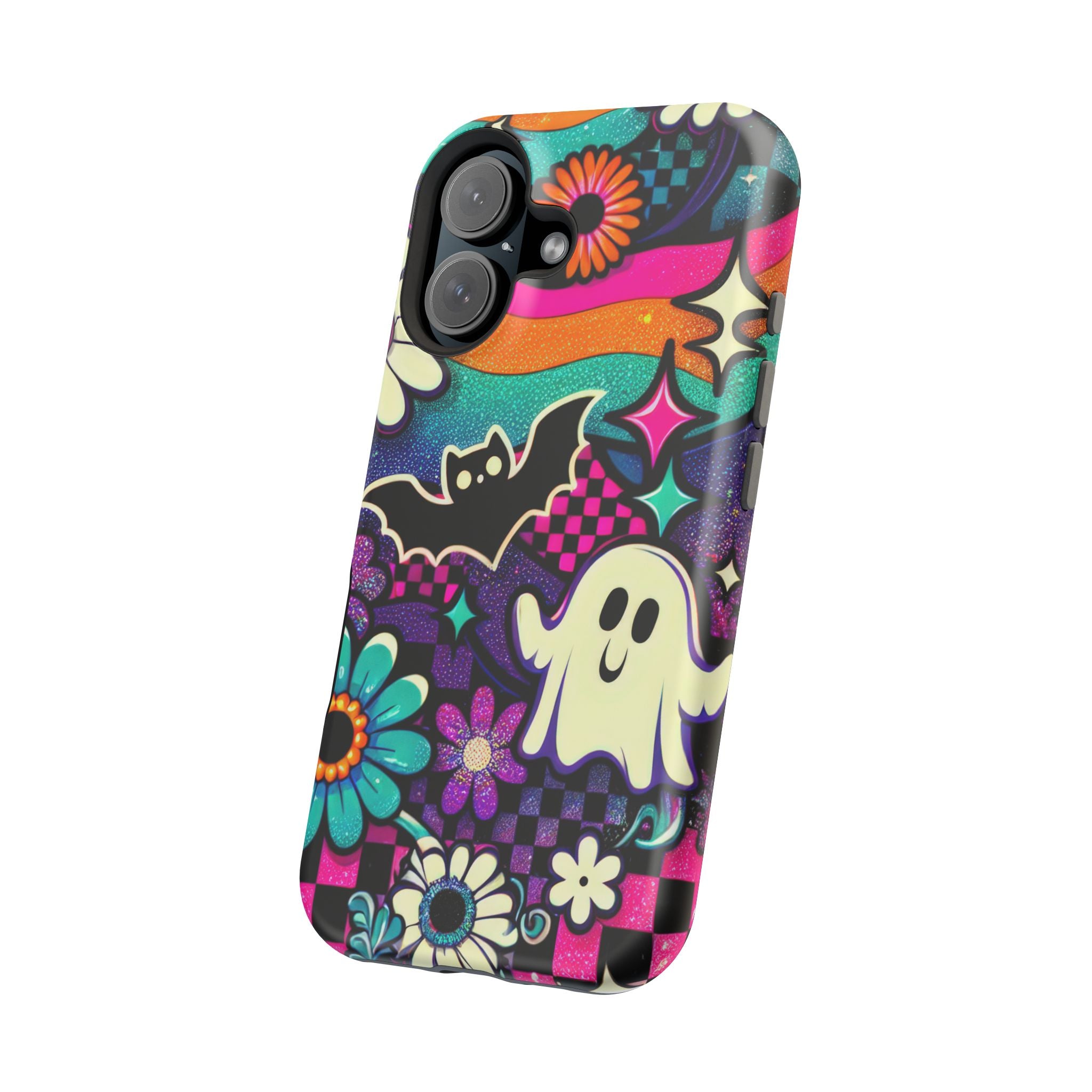 Halloween Retro Ghost & Bat Phone Case — Magnetic Impact-Resistant