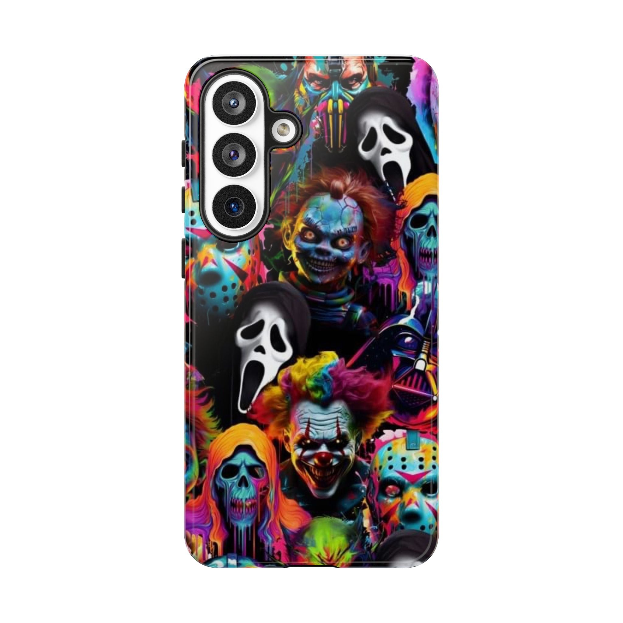 Phone Case — Neon Horror Mask Collage (Scream, Jason, Clown)