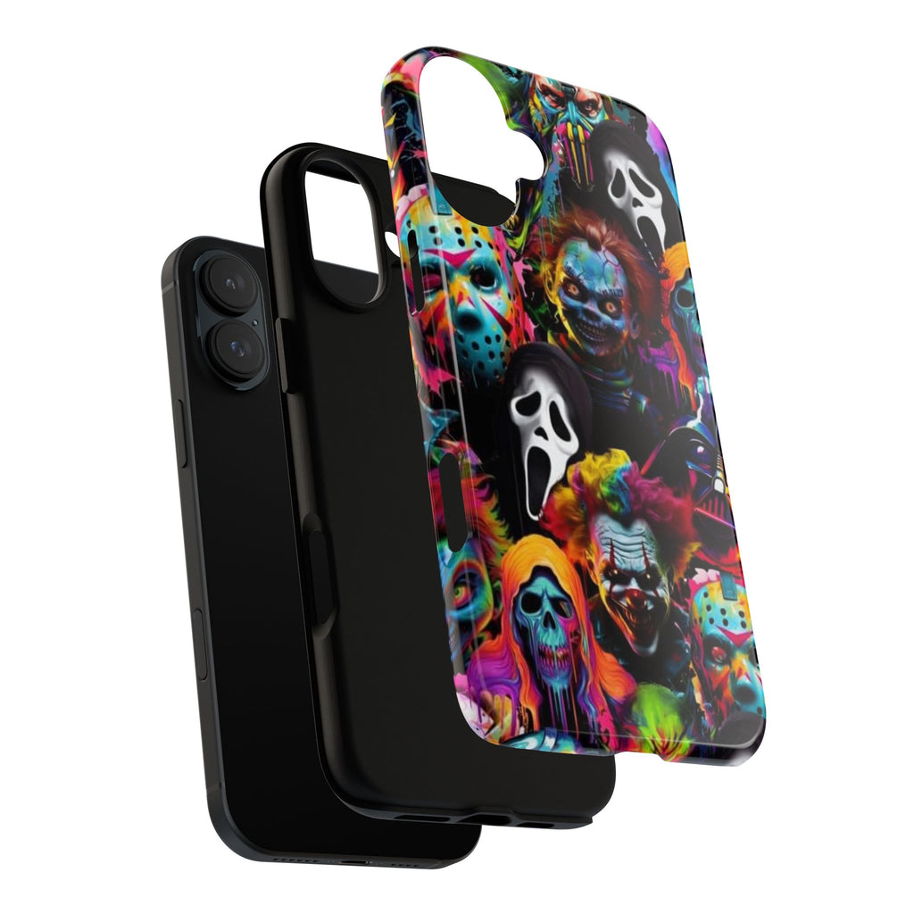 Phone Case — Neon Horror Mask Collage (Scream, Jason, Clown)