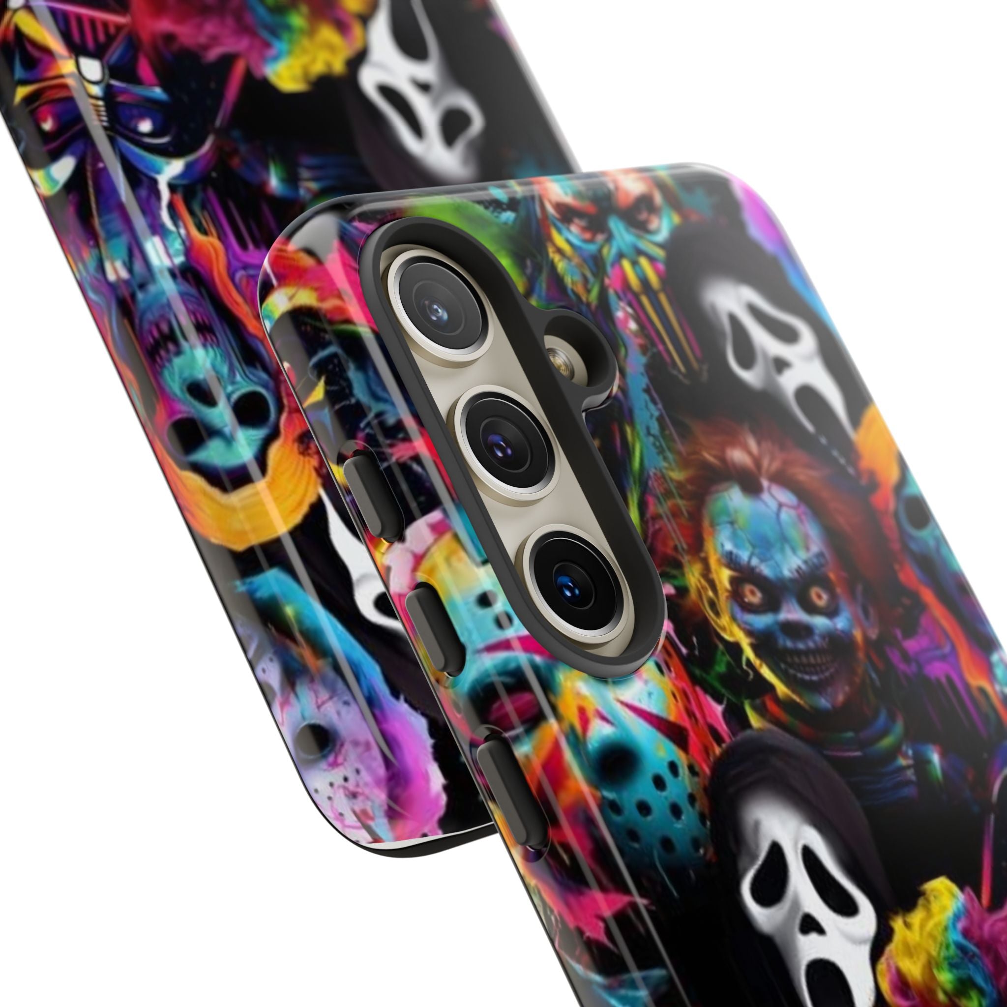 Phone Case — Neon Horror Mask Collage (Scream, Jason, Clown)