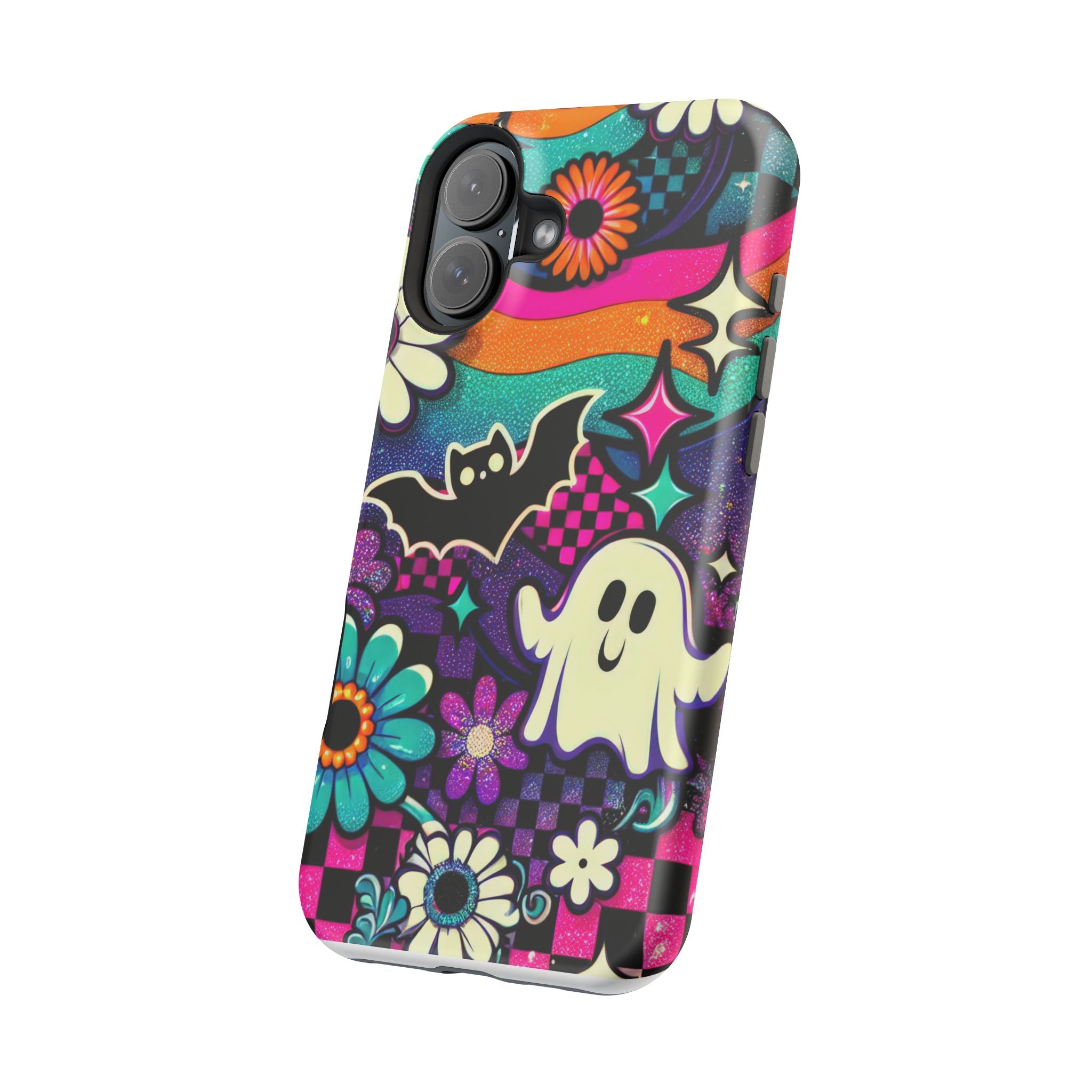 Halloween Retro Ghost & Bat Phone Case — Magnetic Impact-Resistant