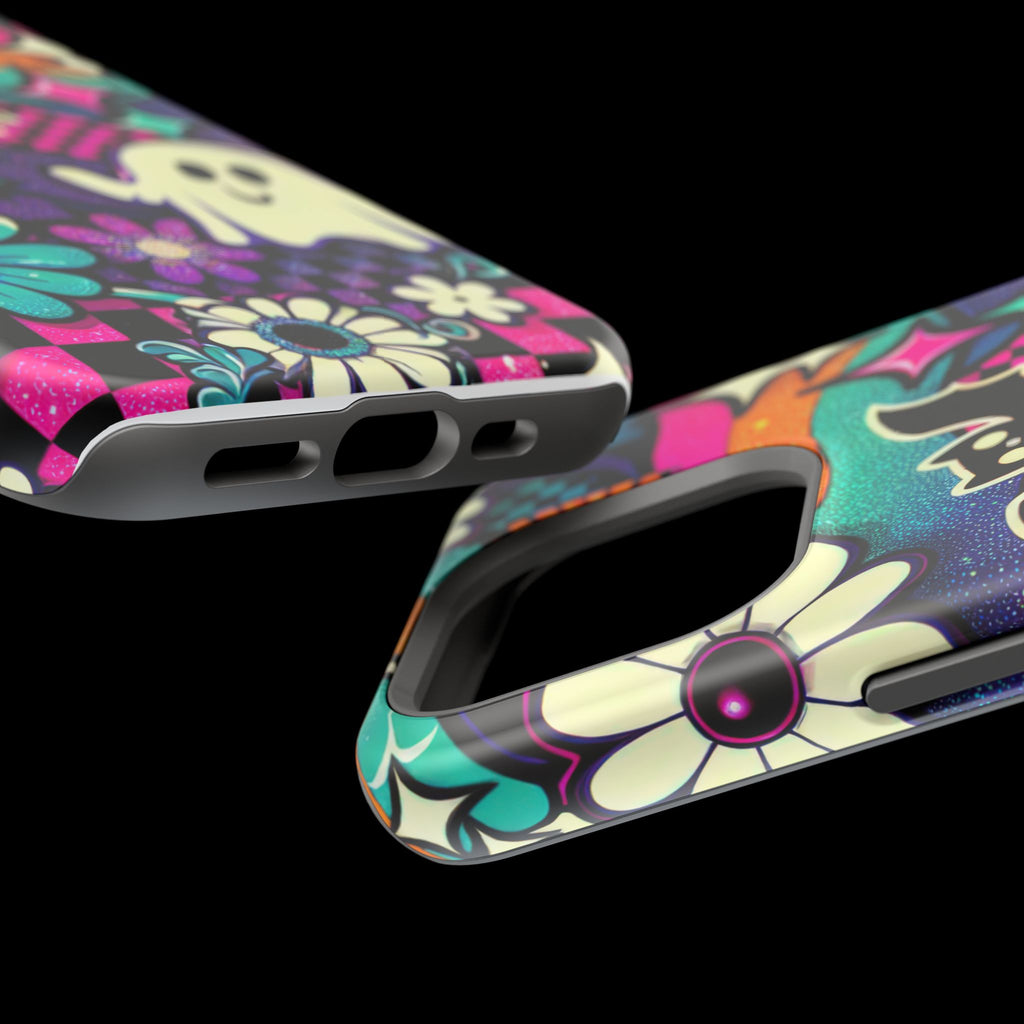 Halloween Retro Ghost & Bat Phone Case — Magnetic Impact-Resistant