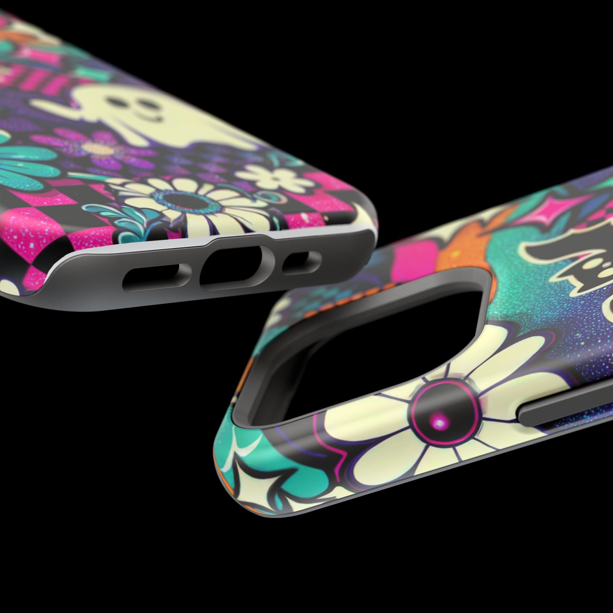 Halloween Retro Ghost & Bat Phone Case — Magnetic Impact-Resistant