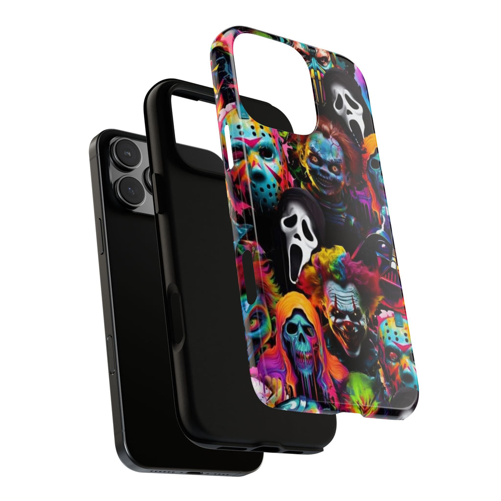 Phone Case — Neon Horror Mask Collage (Scream, Jason, Clown)