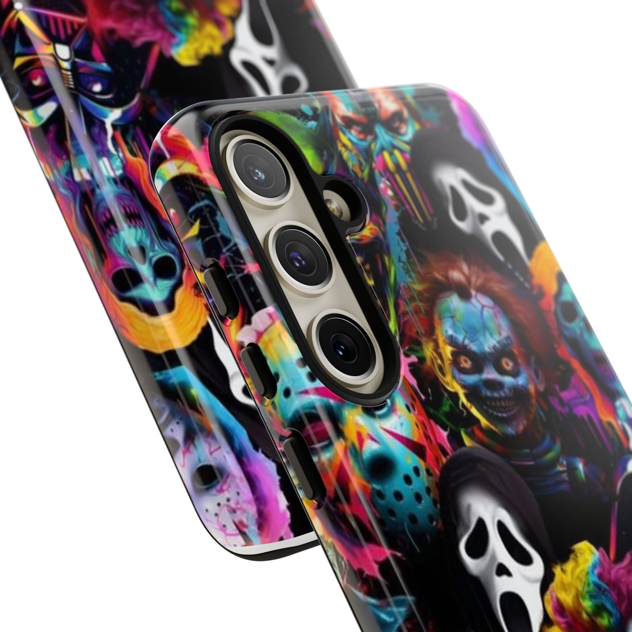 Phone Case — Neon Horror Mask Collage (Scream, Jason, Clown)