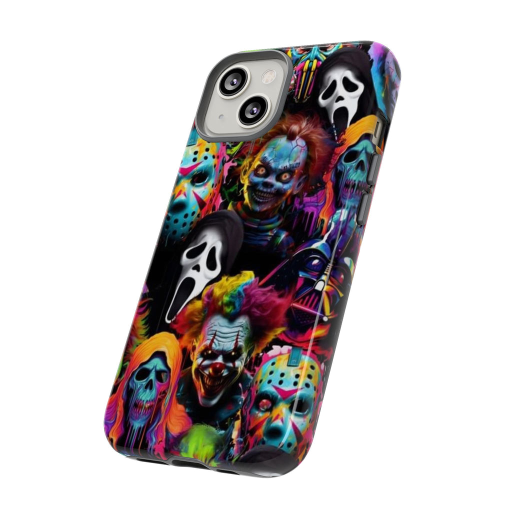 Phone Case — Neon Horror Mask Collage (Scream, Jason, Clown)