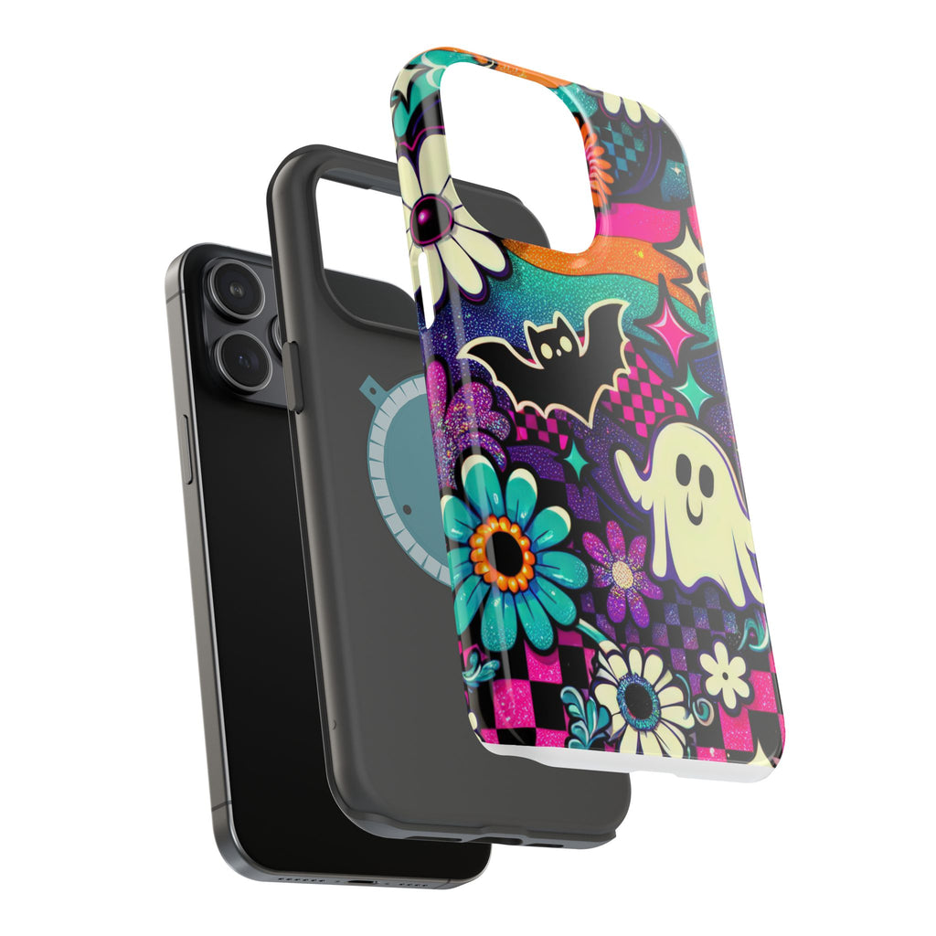 Halloween Retro Ghost & Bat Phone Case — Magnetic Impact-Resistant