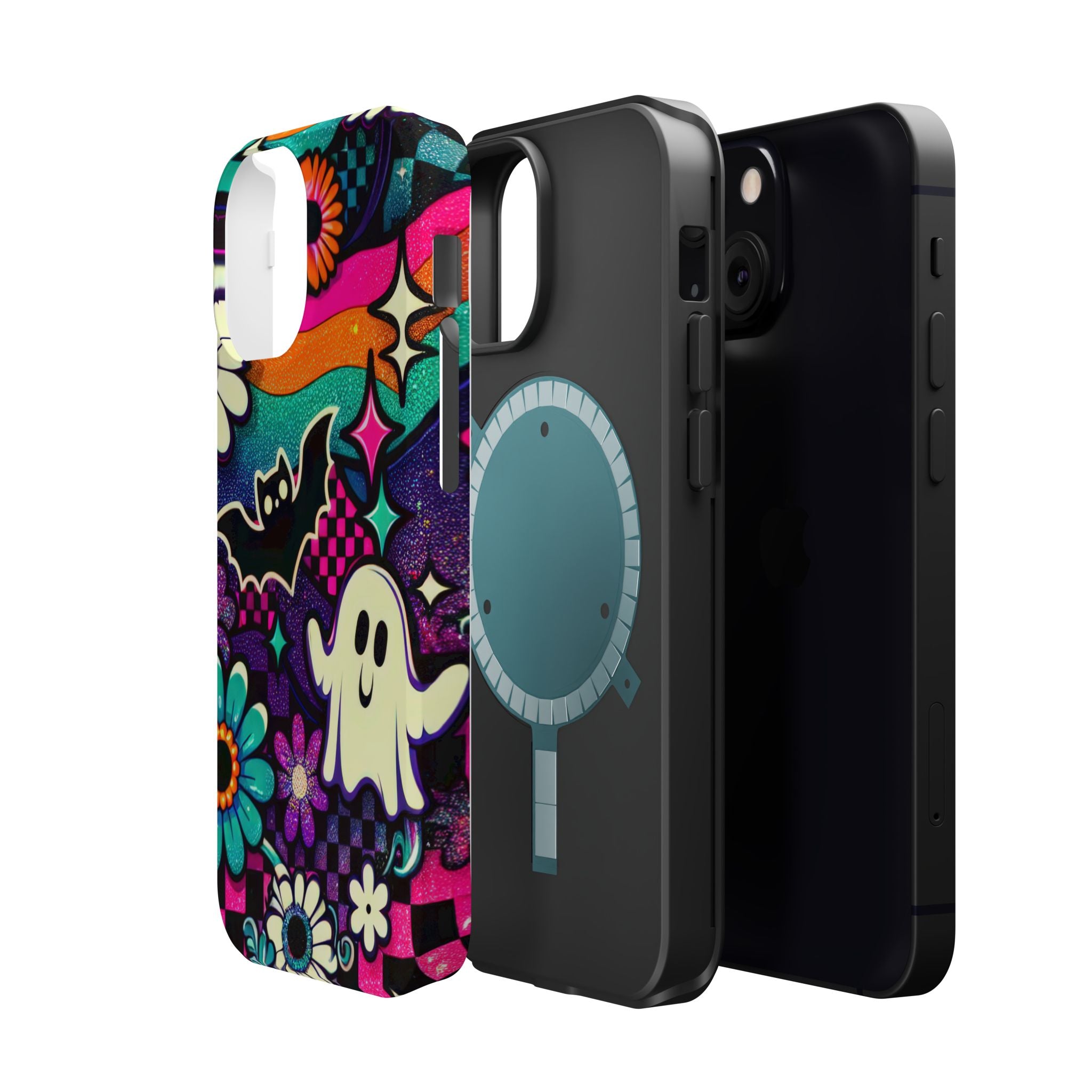 Halloween Retro Ghost & Bat Phone Case — Magnetic Impact-Resistant