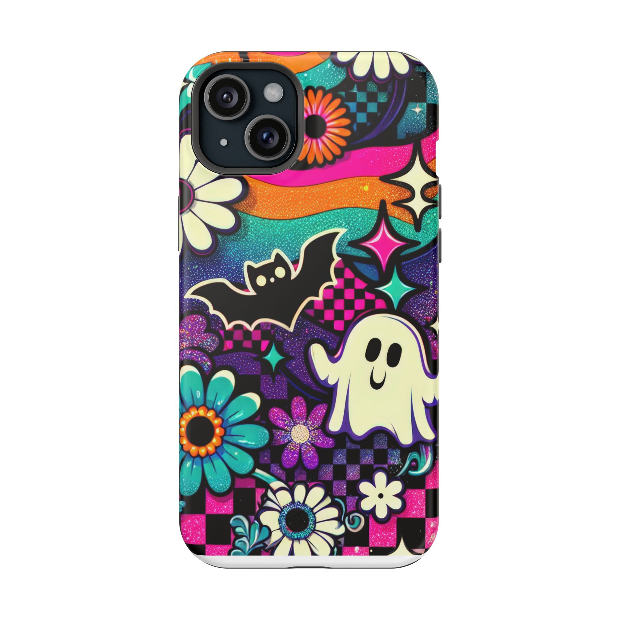 Halloween Retro Ghost & Bat Phone Case — Magnetic Impact-Resistant