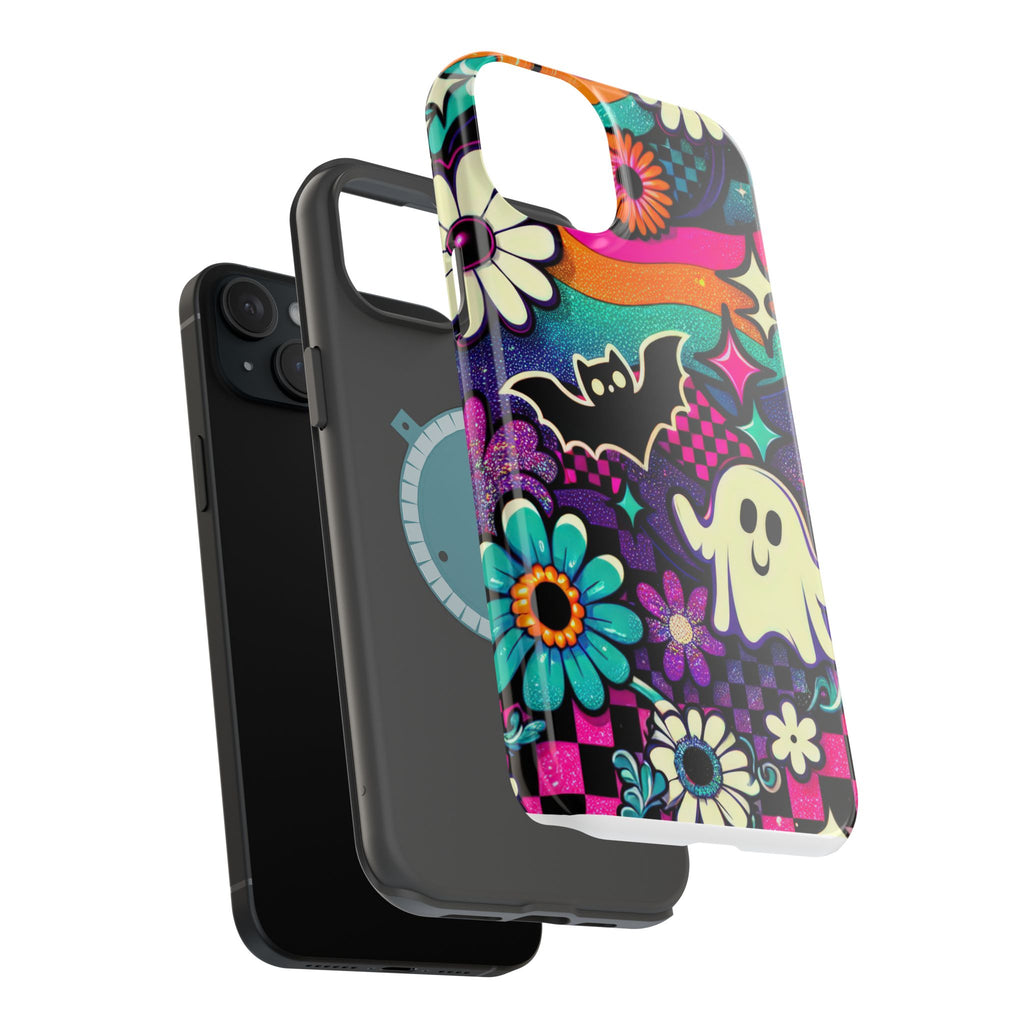 Halloween Retro Ghost & Bat Phone Case — Magnetic Impact-Resistant