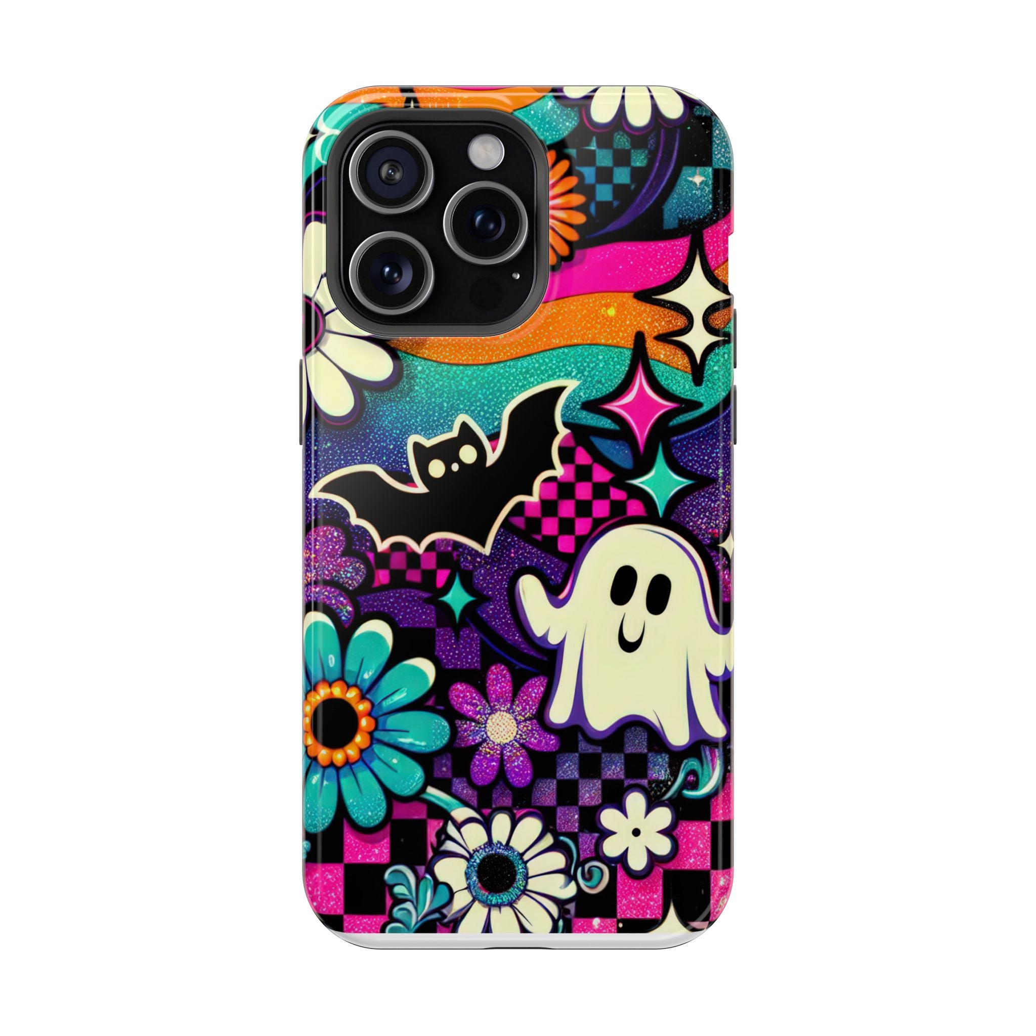 Halloween Retro Ghost & Bat Phone Case — Magnetic Impact-Resistant