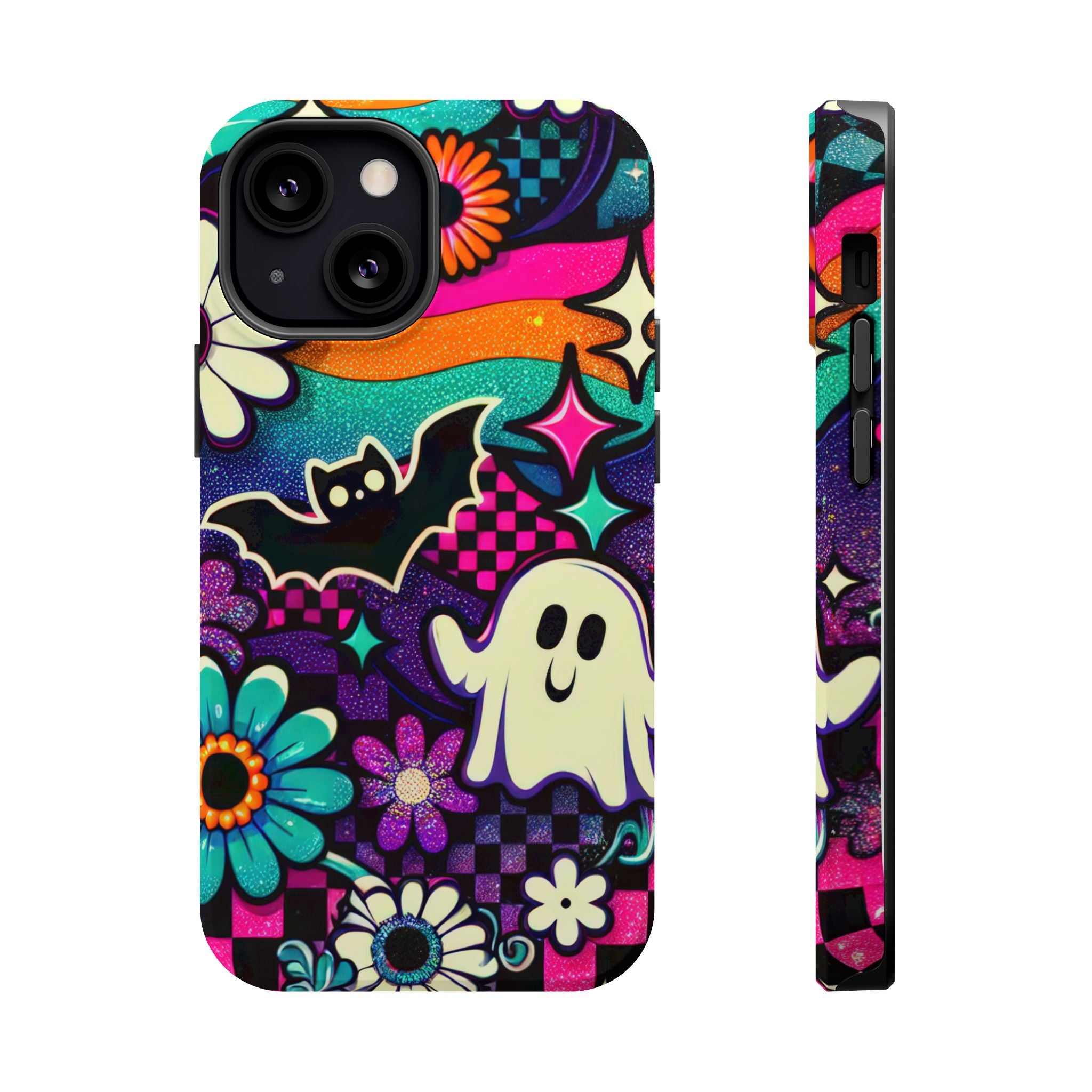 Halloween Retro Ghost & Bat Phone Case — Magnetic Impact-Resistant