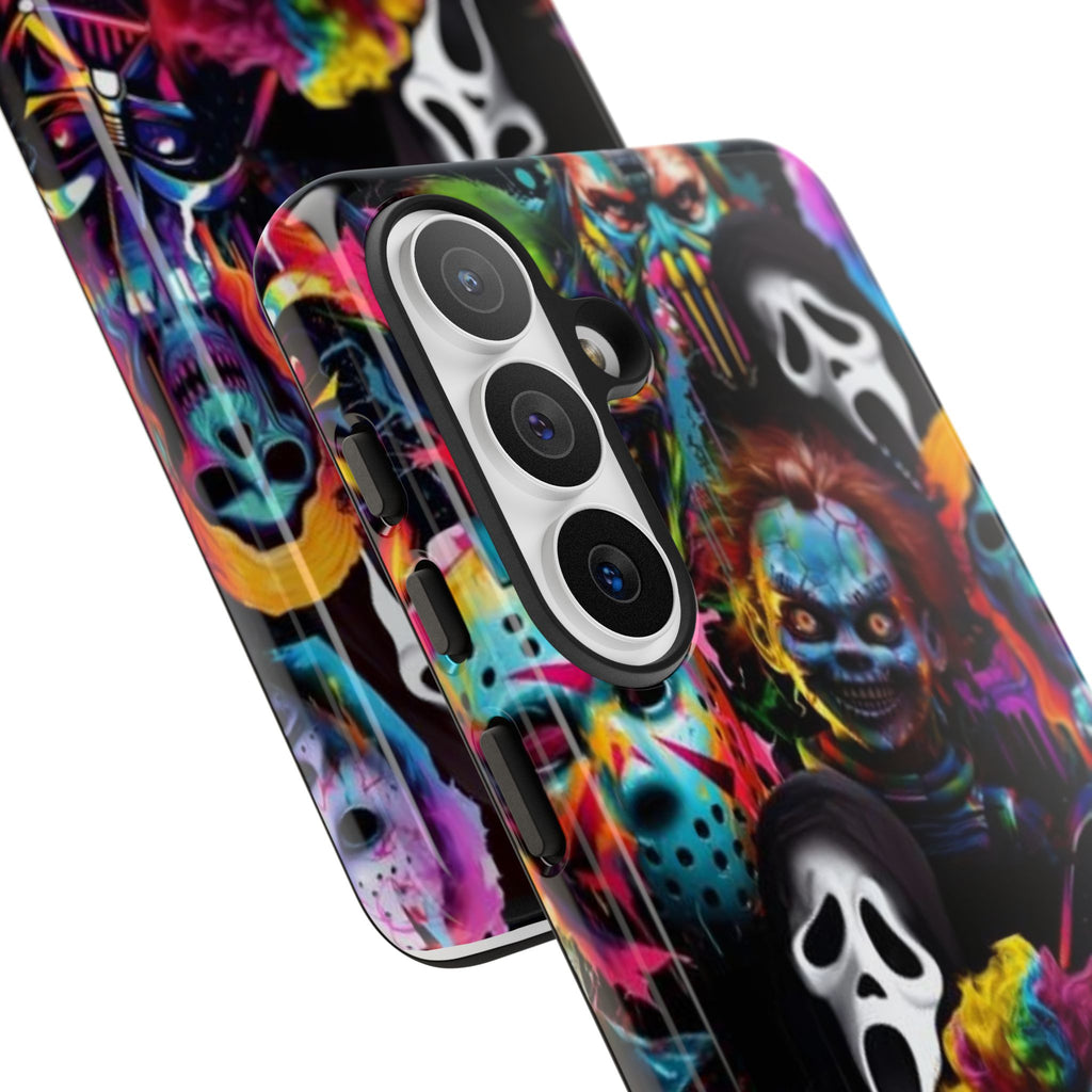 Phone Case — Neon Horror Mask Collage (Scream, Jason, Clown)