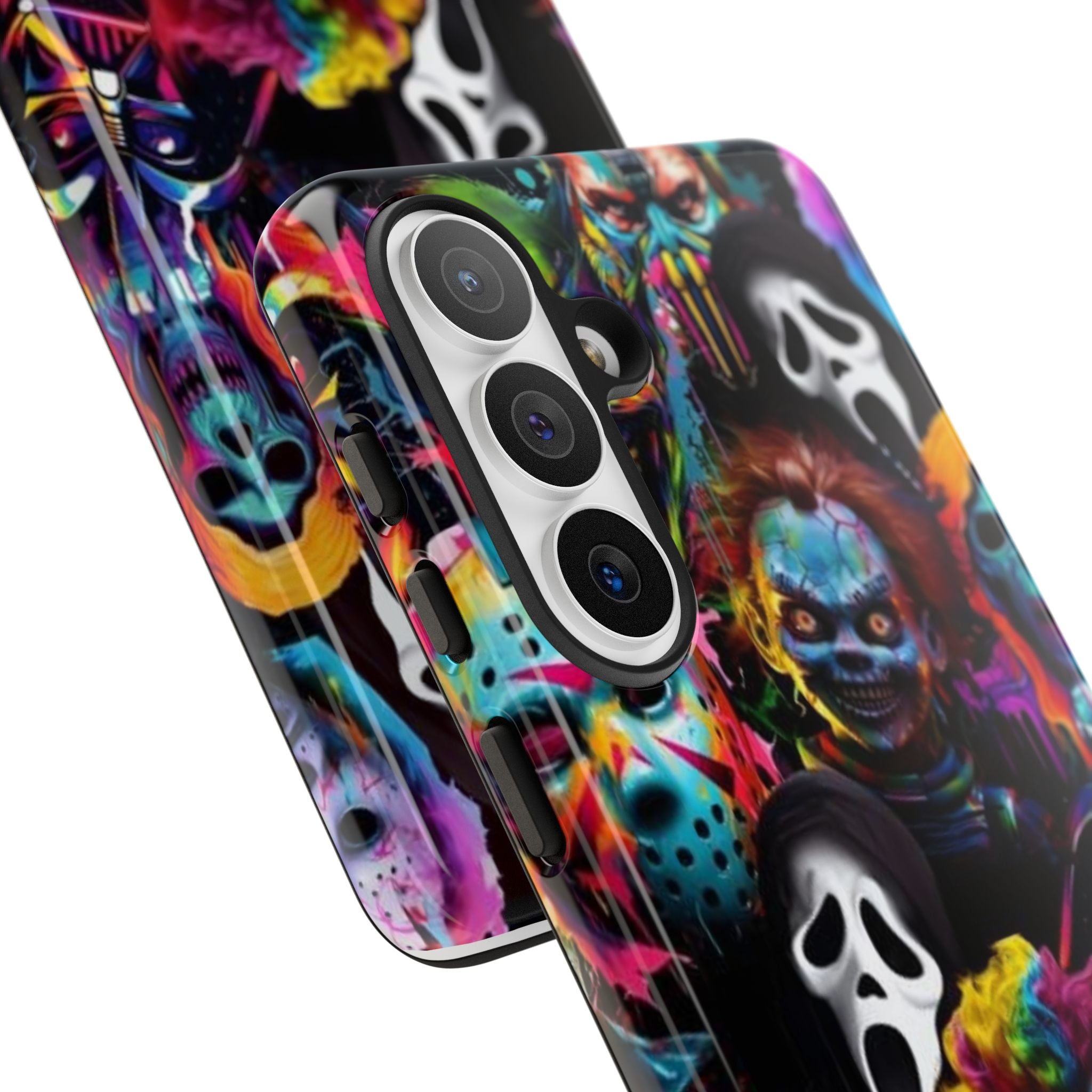 Phone Case — Neon Horror Mask Collage (Scream, Jason, Clown)