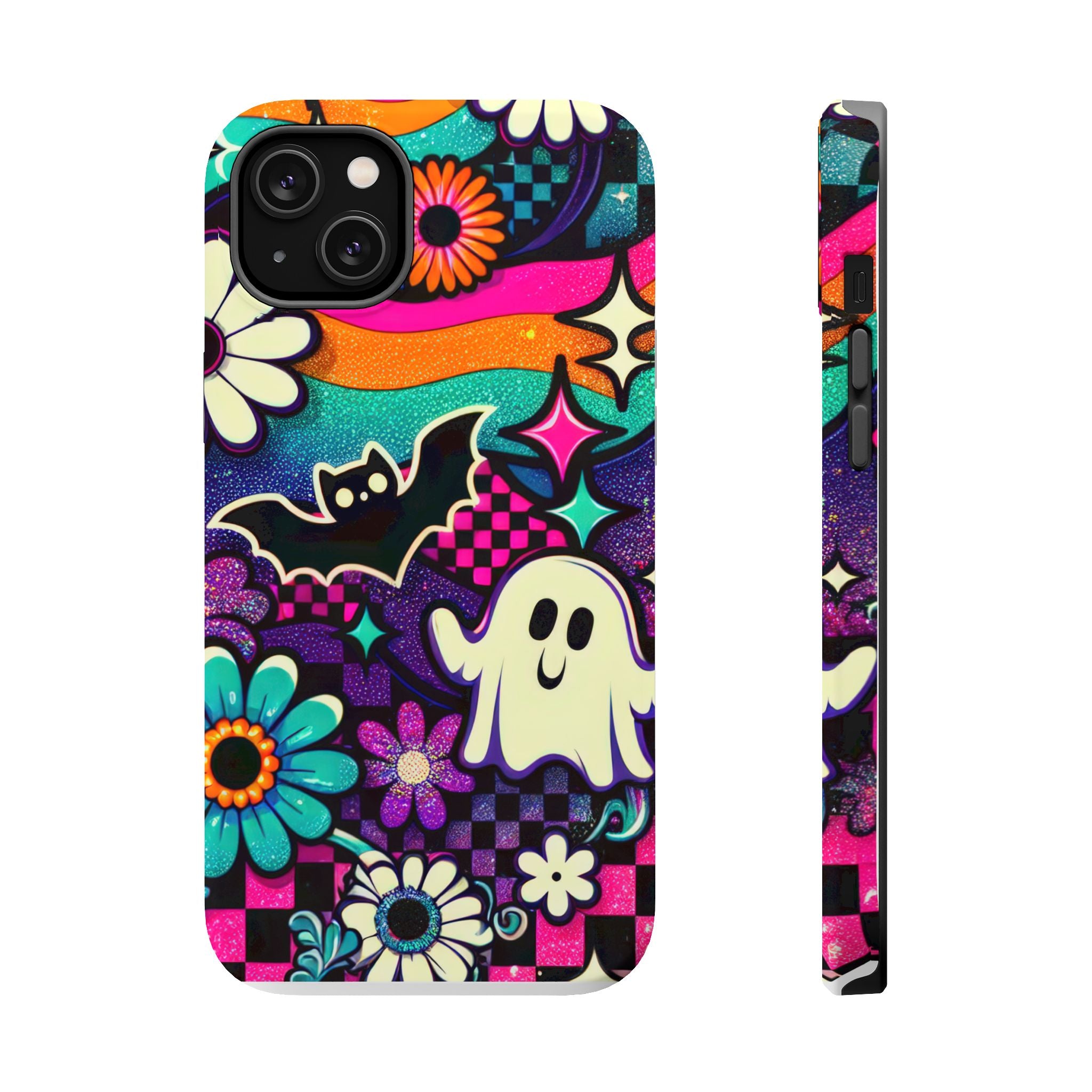 Halloween Retro Ghost & Bat Phone Case — Magnetic Impact-Resistant