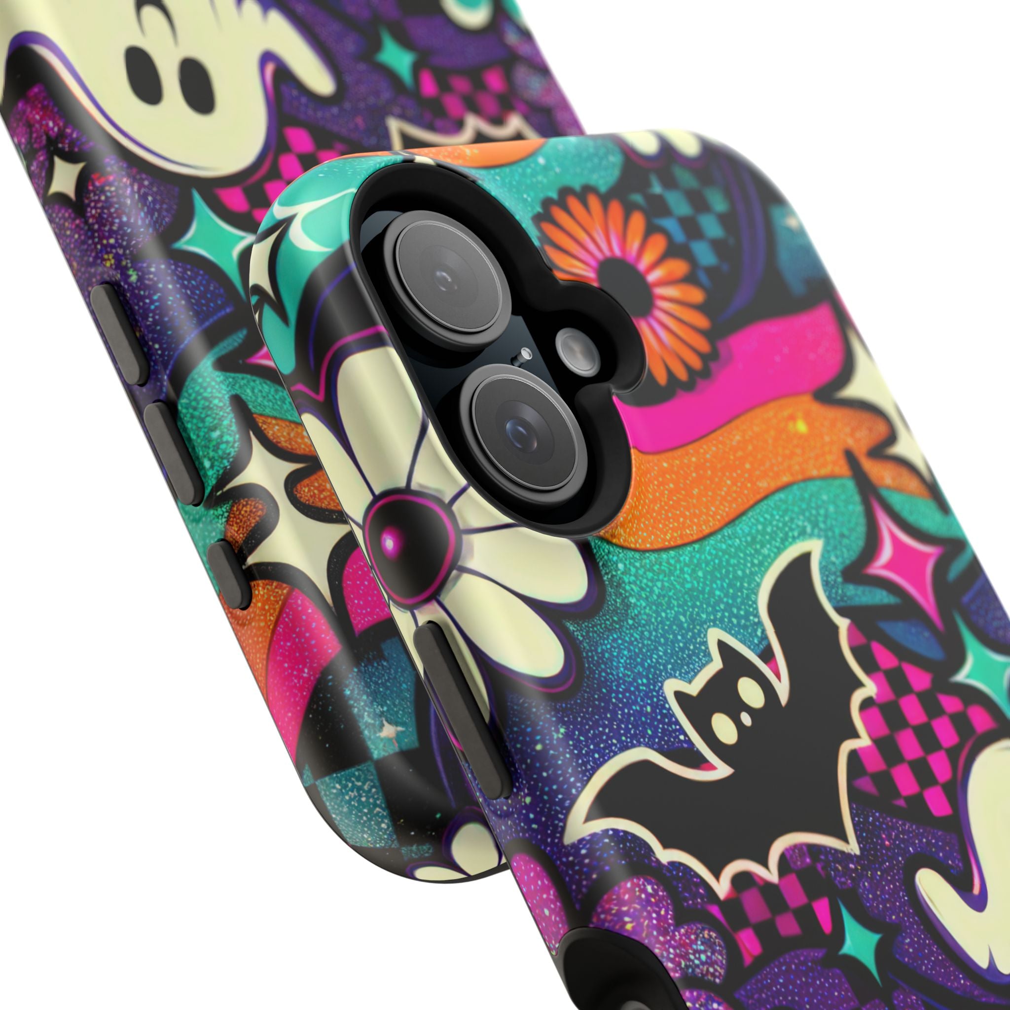 Halloween Retro Ghost & Bat Phone Case — Magnetic Impact-Resistant